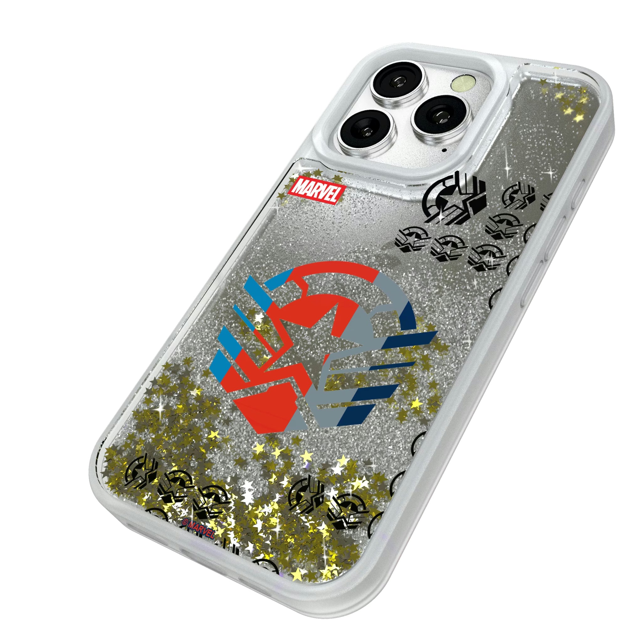 Marvel Avengers Sam Wilson Captain America Sigil iPhone Glitter Phone Case for Apple iPhone - Isometric View#Device_iPhone 16 Pro