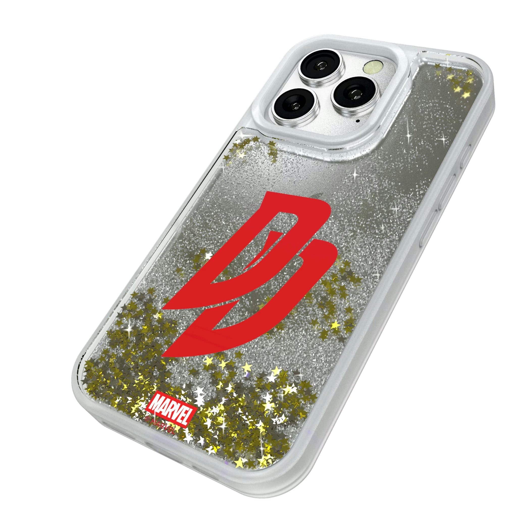 Marvel Daredevil Badge iPhone Glitter Phone Case for Apple iPhone - Isometric View#Device_iPhone 16 Pro