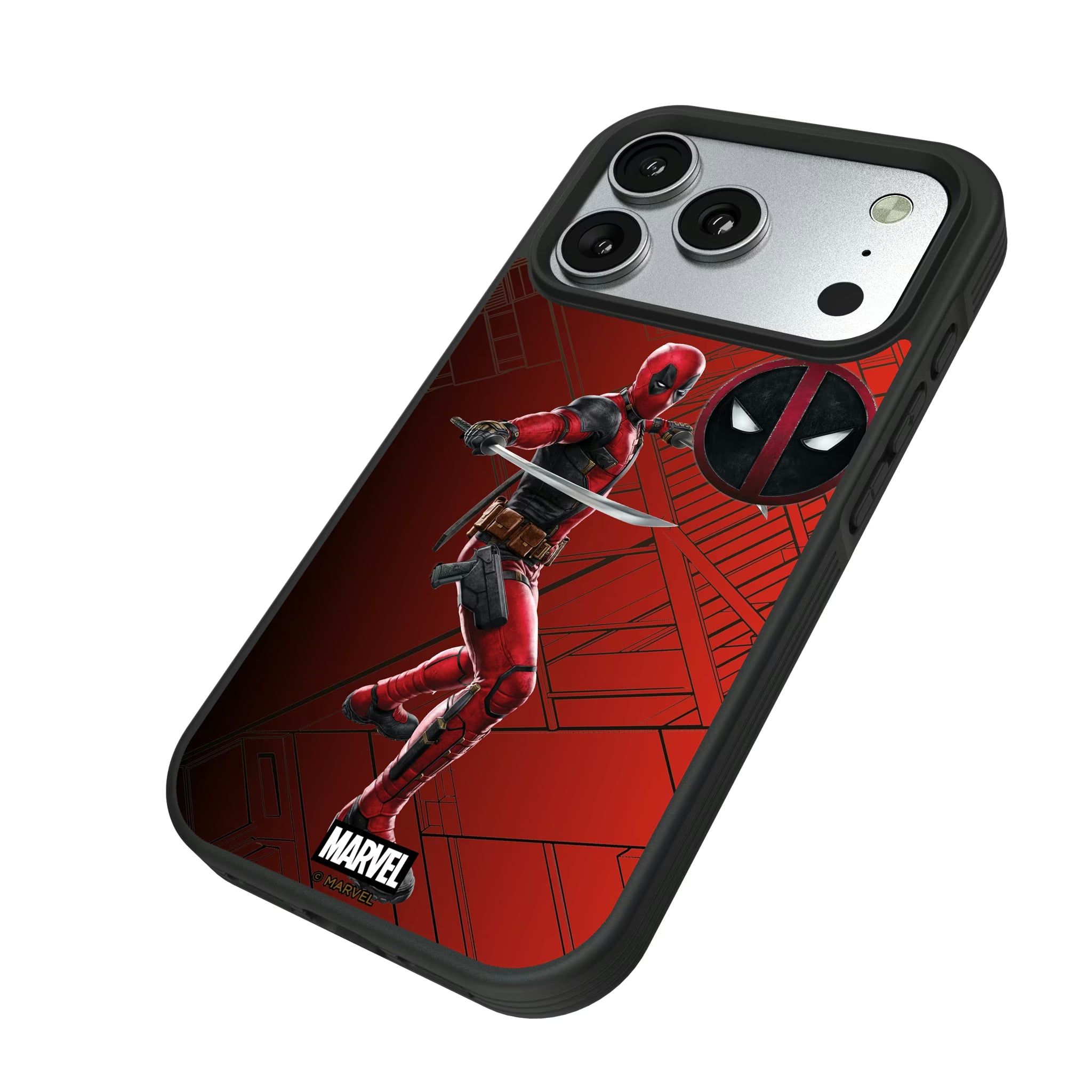 Marvel Deadpool MechLine iPhone Bump Phone Case for Apple iPhone - Isometric View#Device_iPhone 17 Pro