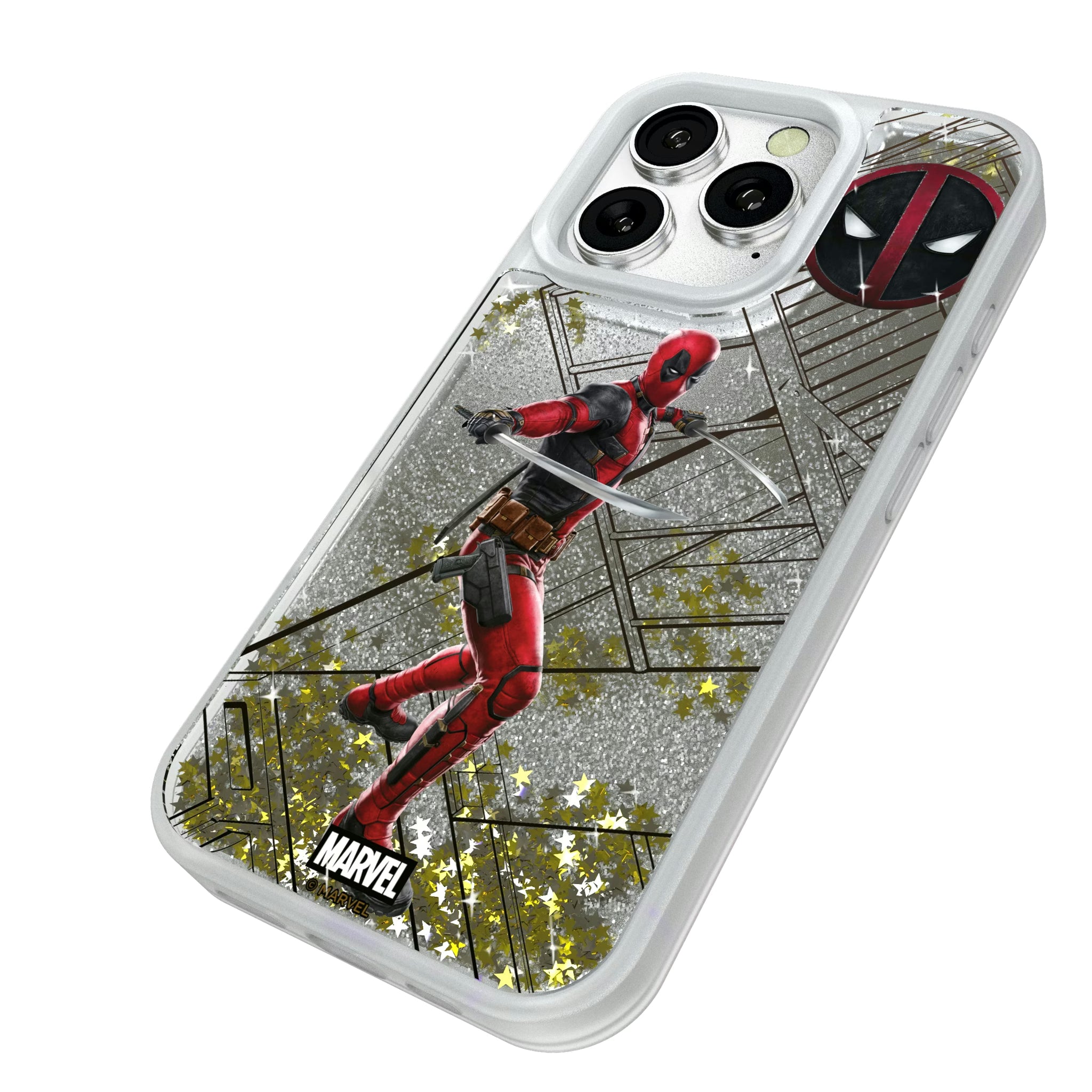 Marvel Deadpool MechLine iPhone Glitter Phone Case for Apple iPhone - Isometric View#Device_iPhone 16 Pro