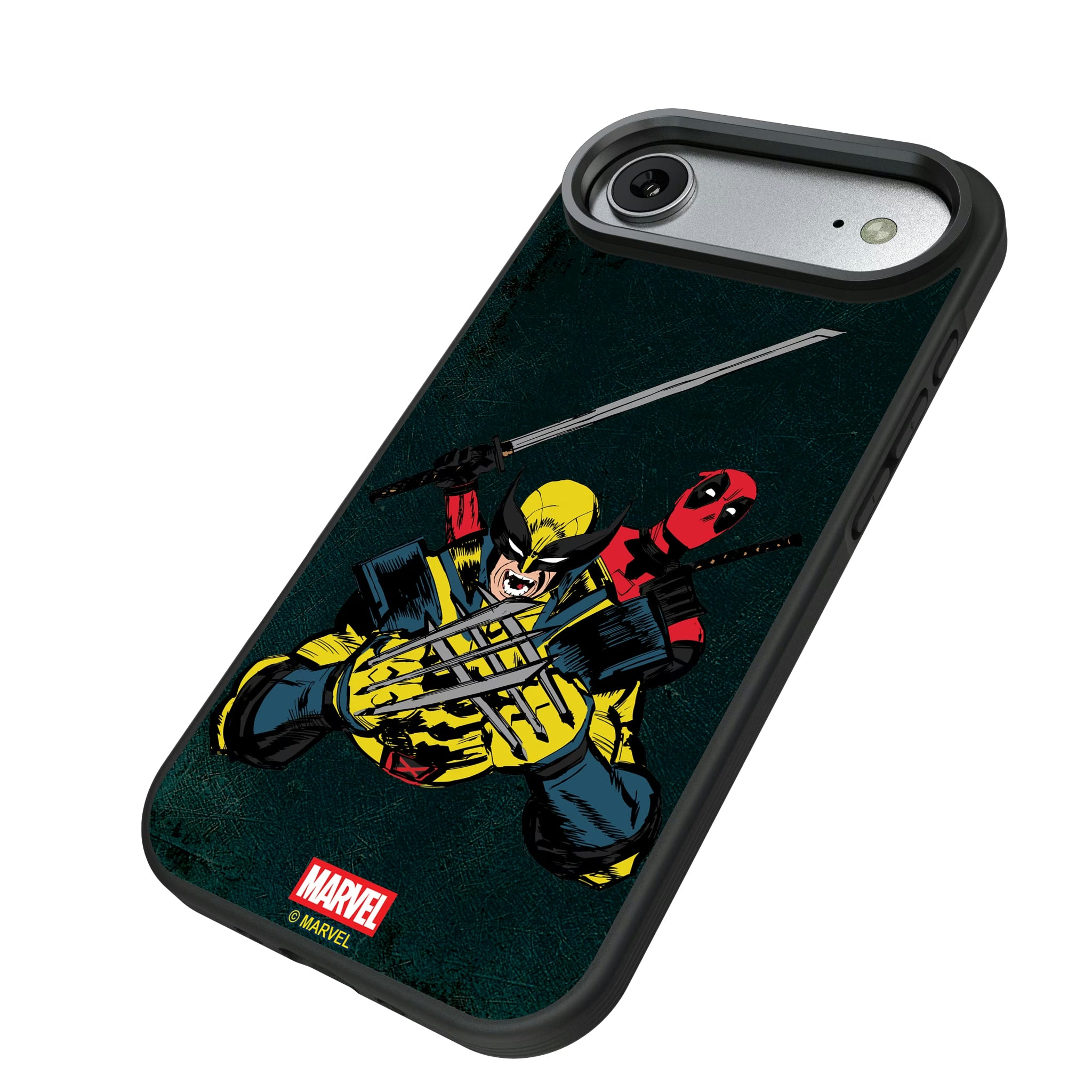 Marvel Deadpool Wolverine Badge iPhone Bump Phone Case for Apple iPhone - Isometric View#Device_iPhone Air