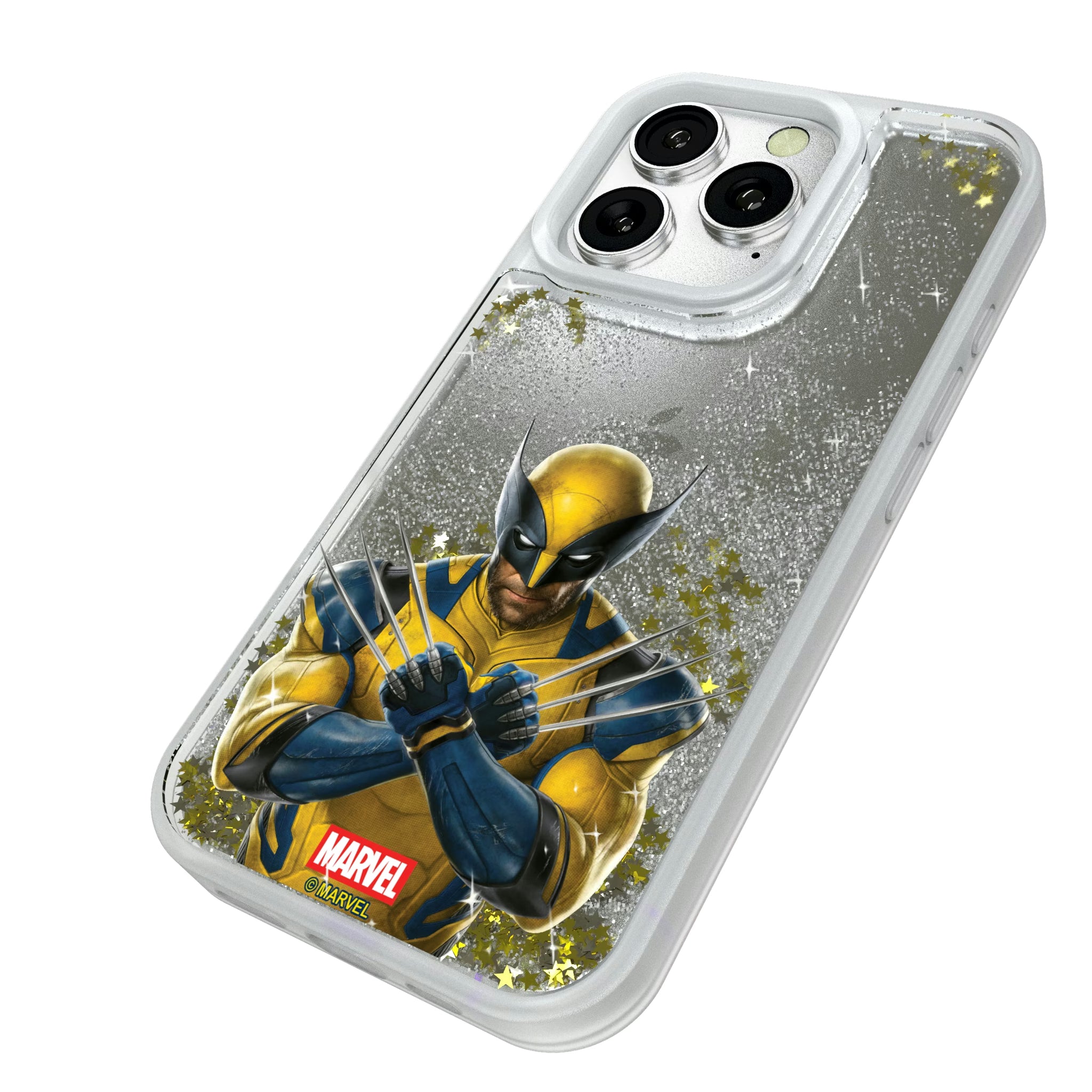 Marvel Deadpool Wolverine Badge iPhone Glitter Phone Case for Apple iPhone - Isometric View#Device_iPhone 16 Pro