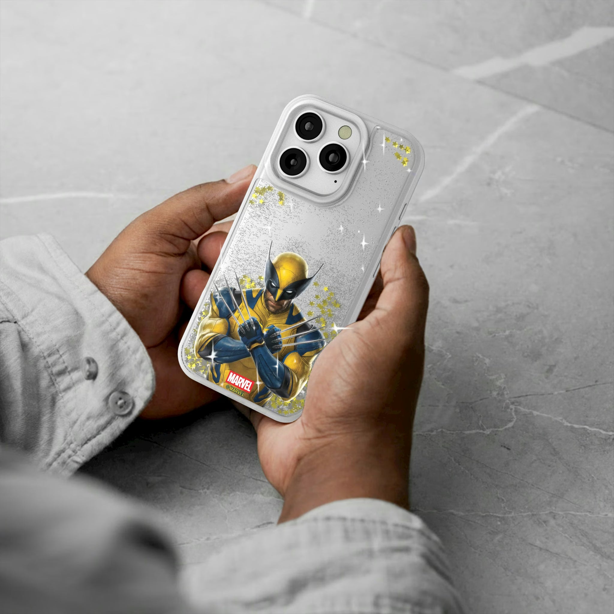 Marvel Deadpool Wolverine Badge iPhone Glitter Phone Case for Apple iPhone - Lifestyle#Device_iPhone 16 Pro