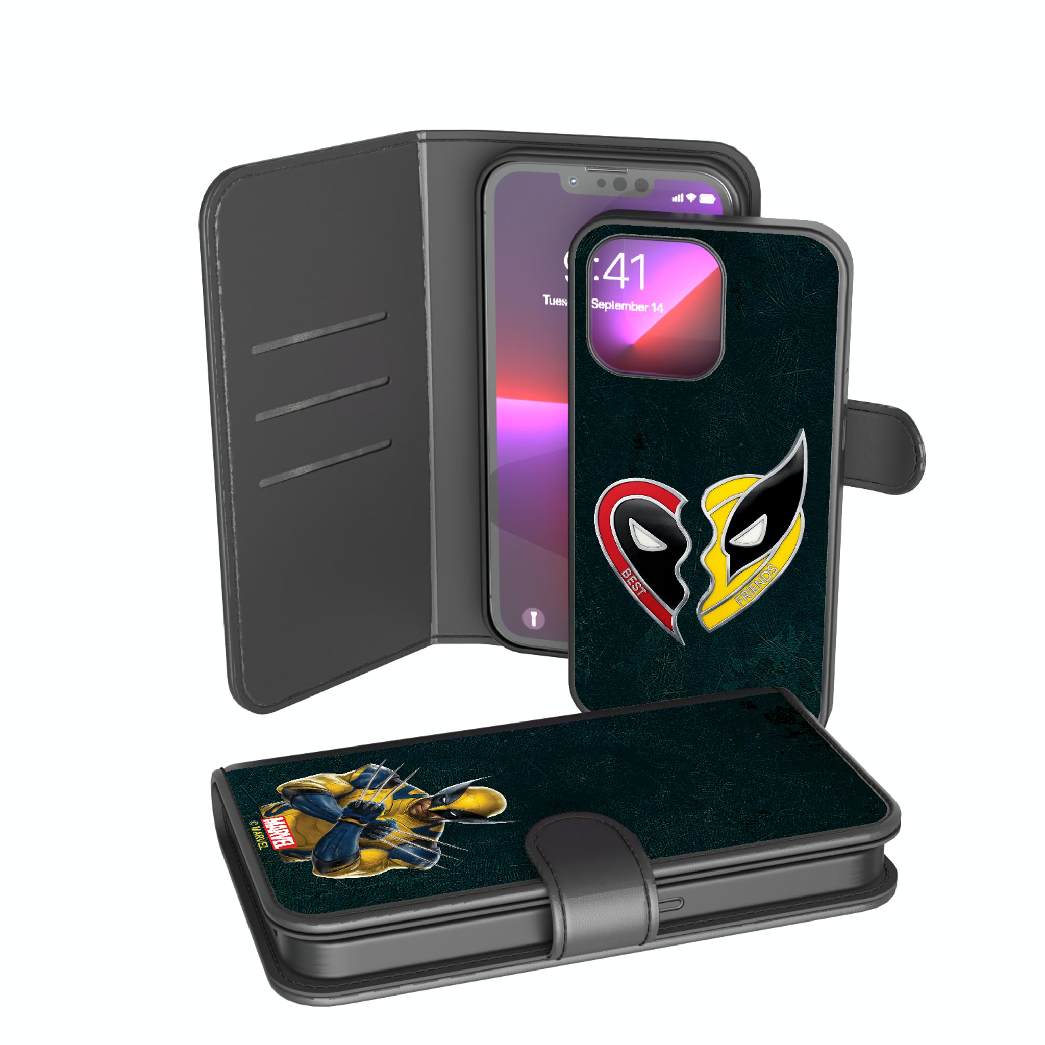 Marvel Deadpool Wolverine Badge iPhone Wallet Phone Case for Apple iPhone
