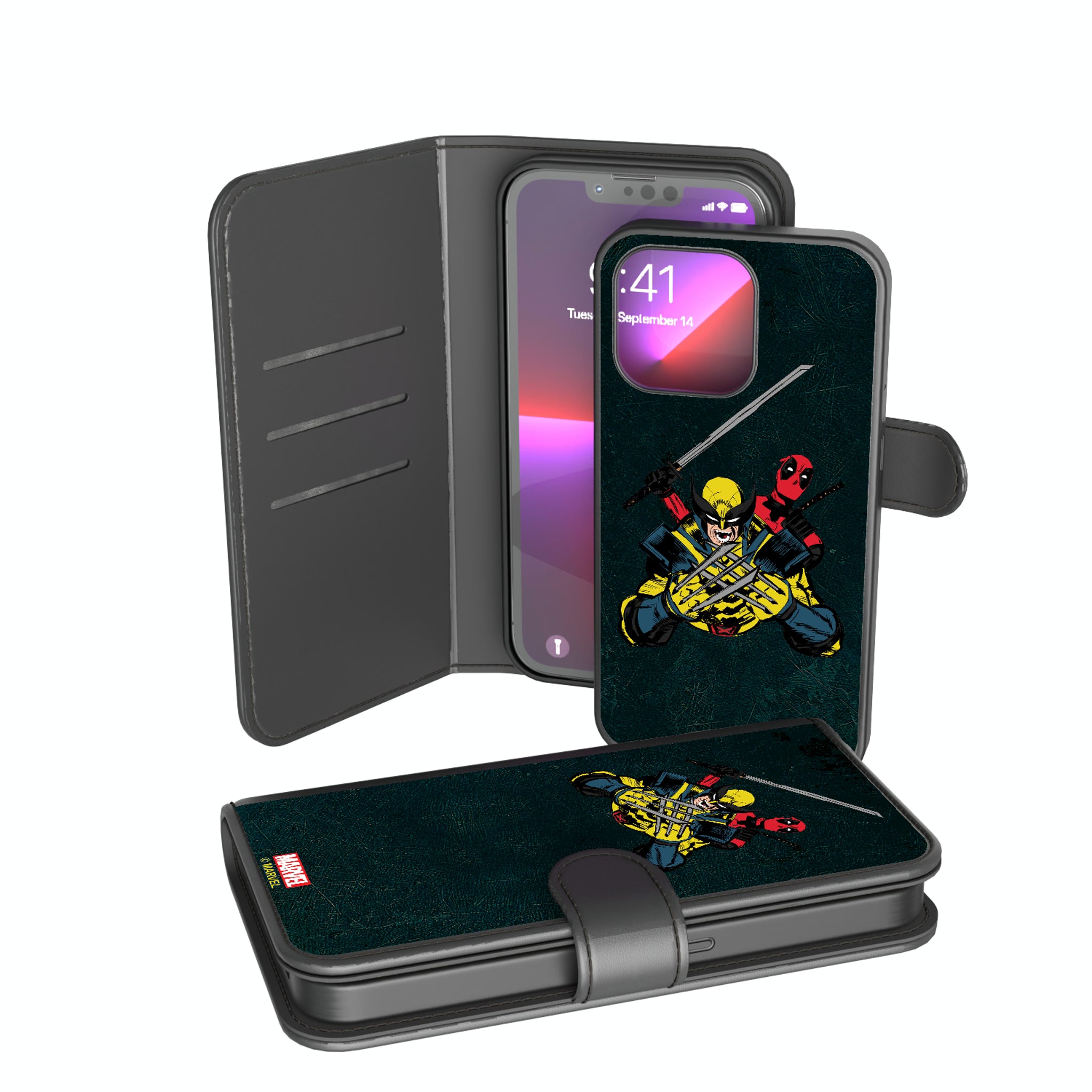 Marvel Deadpool Wolverine Badge iPhone Wallet Phone Case for Apple iPhone