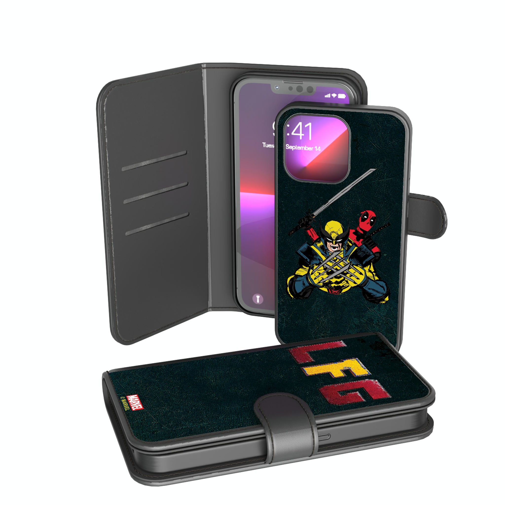 Marvel Deadpool Wolverine Badge iPhone Wallet Phone Case for Apple iPhone