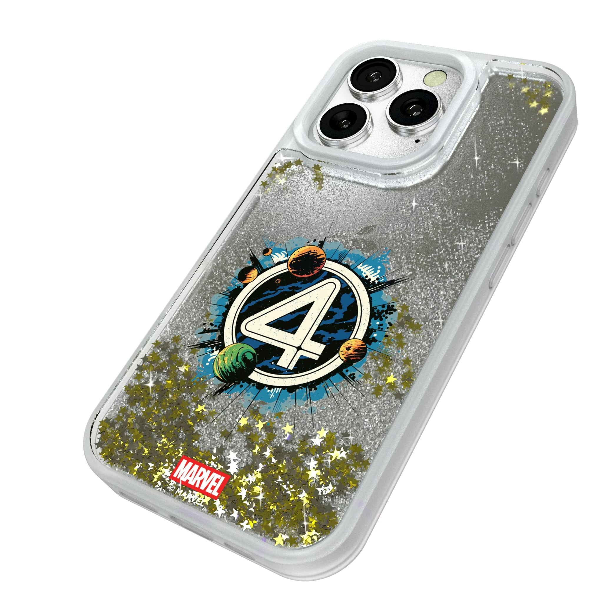 Marvel Fantastic Four Badge iPhone Glitter Phone Case for Apple iPhone - Isometric View#Device_iPhone 16 Pro
