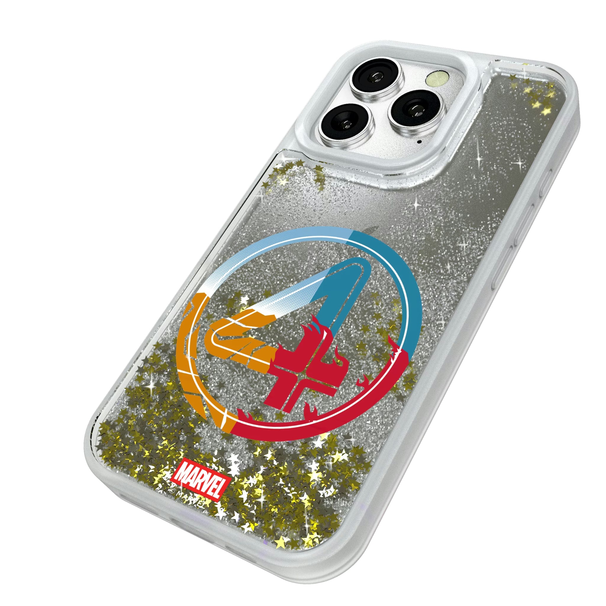Marvel Fantastic Four Badge iPhone Glitter Phone Case for Apple iPhone - Isometric View#Device_iPhone 16 Pro