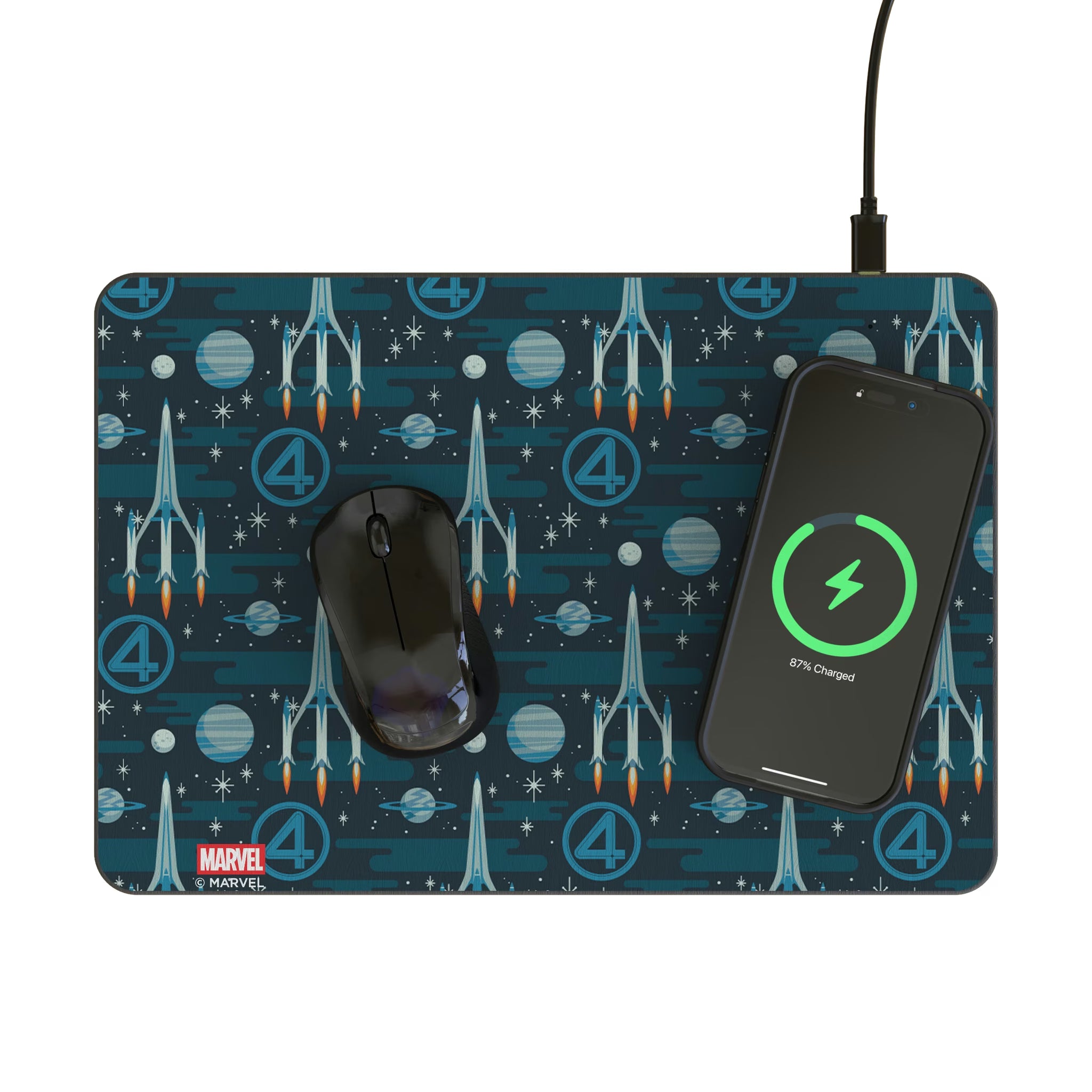 Marvel Fantastic Four Pattern 15-Watt Wireless Charger and Mouse Pad - Lifestyle