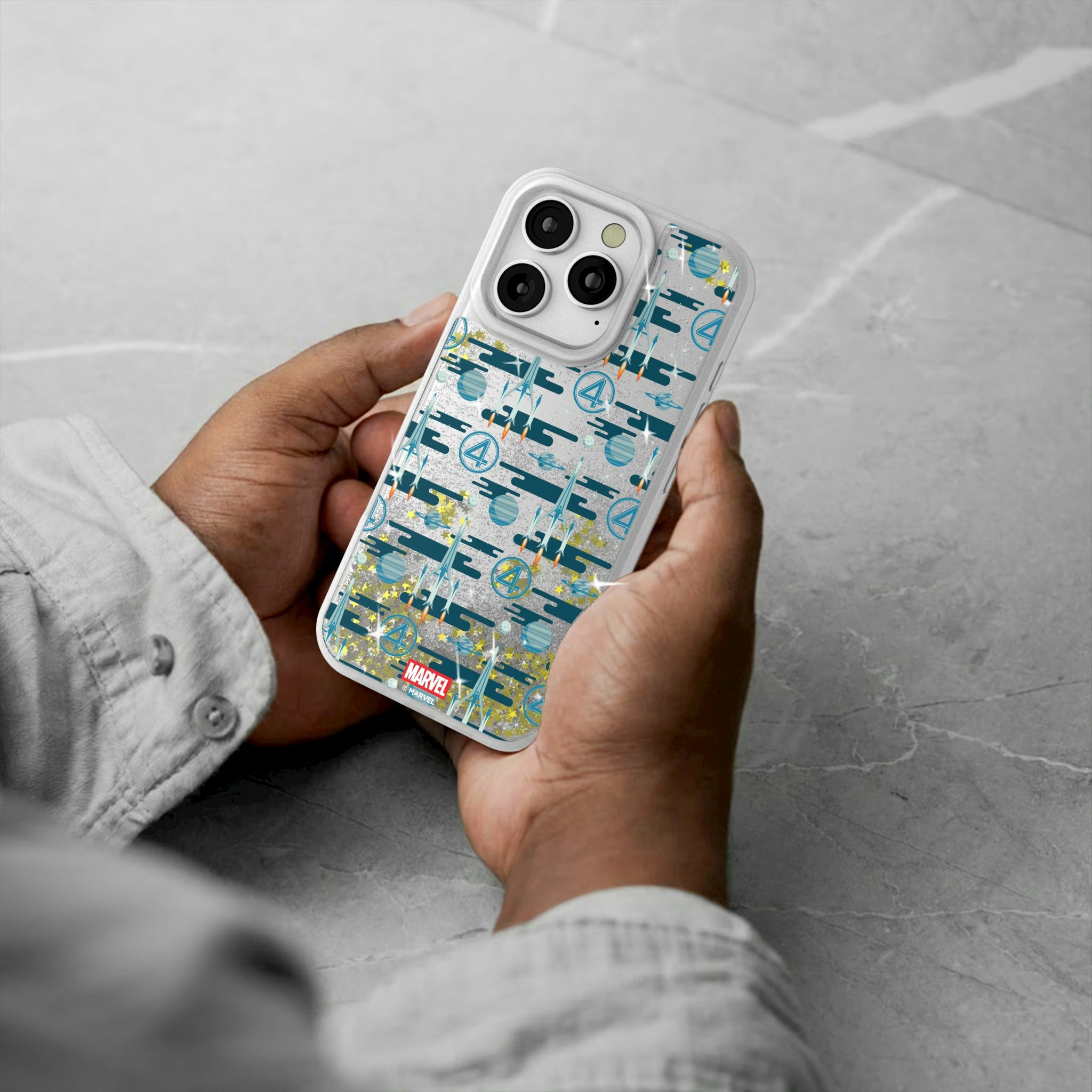 Marvel Fantastic Four Pattern iPhone Glitter Phone Case for Apple iPhone - Lifestyle#Device_iPhone 16 Pro