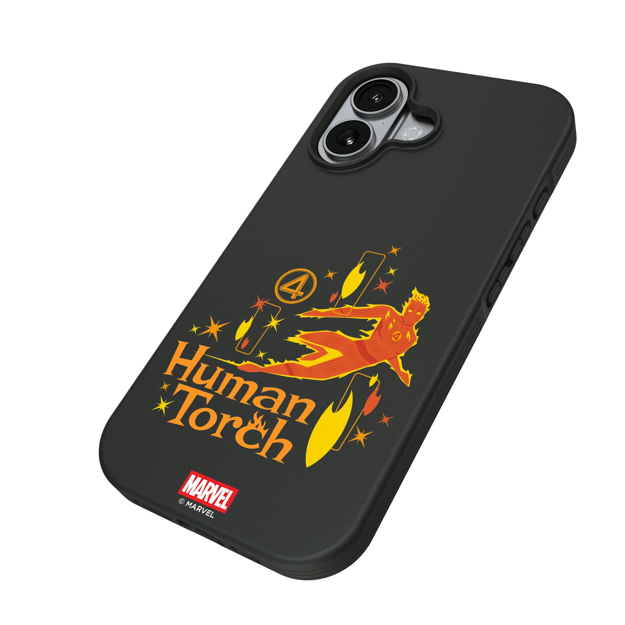 Marvel Human Torch Badge iPhone Bump Phone Case for Apple iPhone - Isometric View#Device_iPhone 17