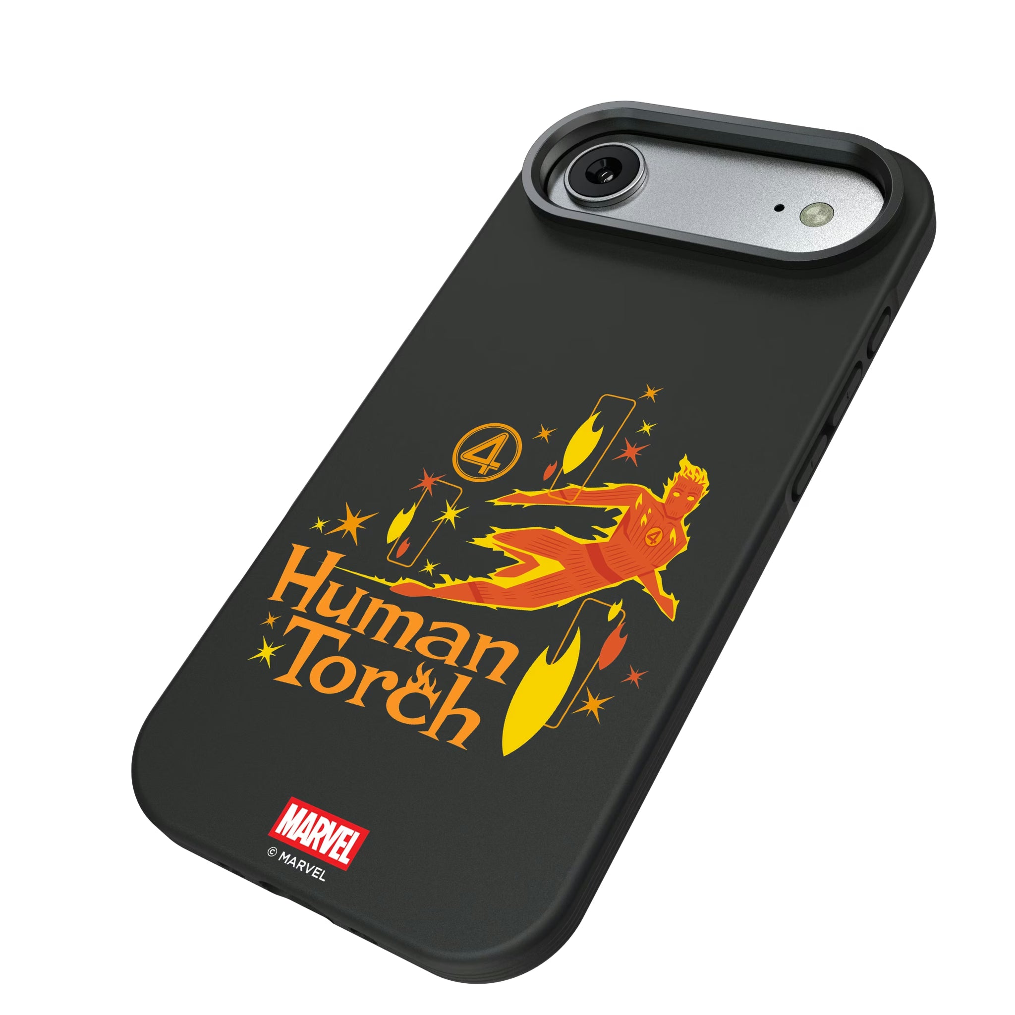 Marvel Human Torch Badge iPhone Bump Phone Case for Apple iPhone - Isometric View#Device_iPhone Air