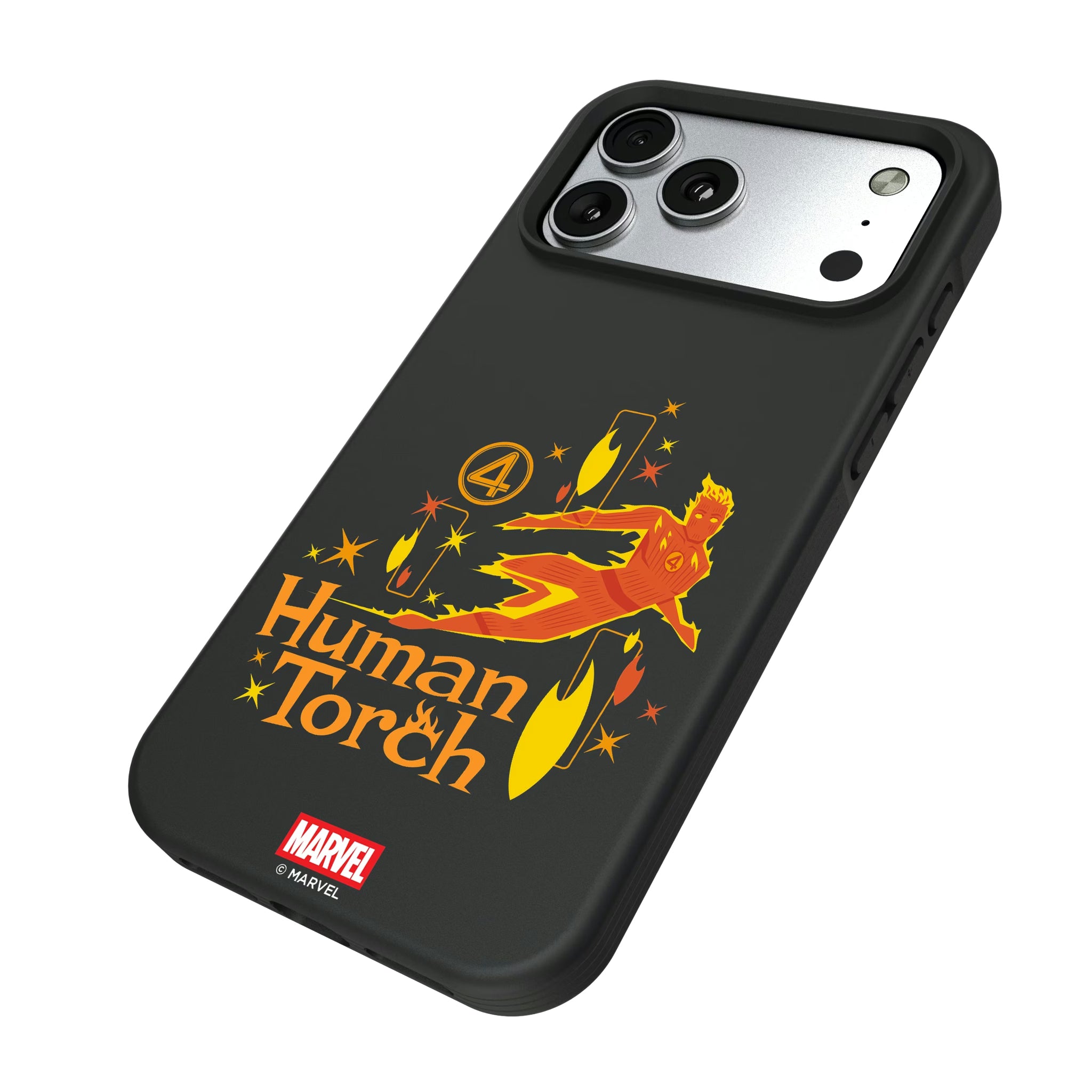 Marvel Human Torch Badge iPhone Bump Phone Case for Apple iPhone - Isometric View#Device_iPhone 17 Pro Max