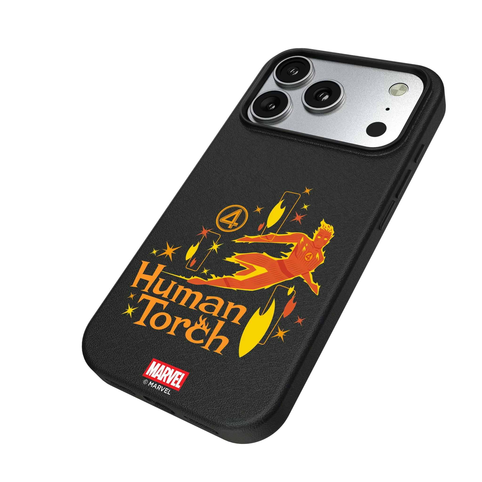 Marvel Human Torch Badge iPhone MagSafe Compatible Phone Case for Apple iPhone - Isometric View#Device_iPhone 17 Pro