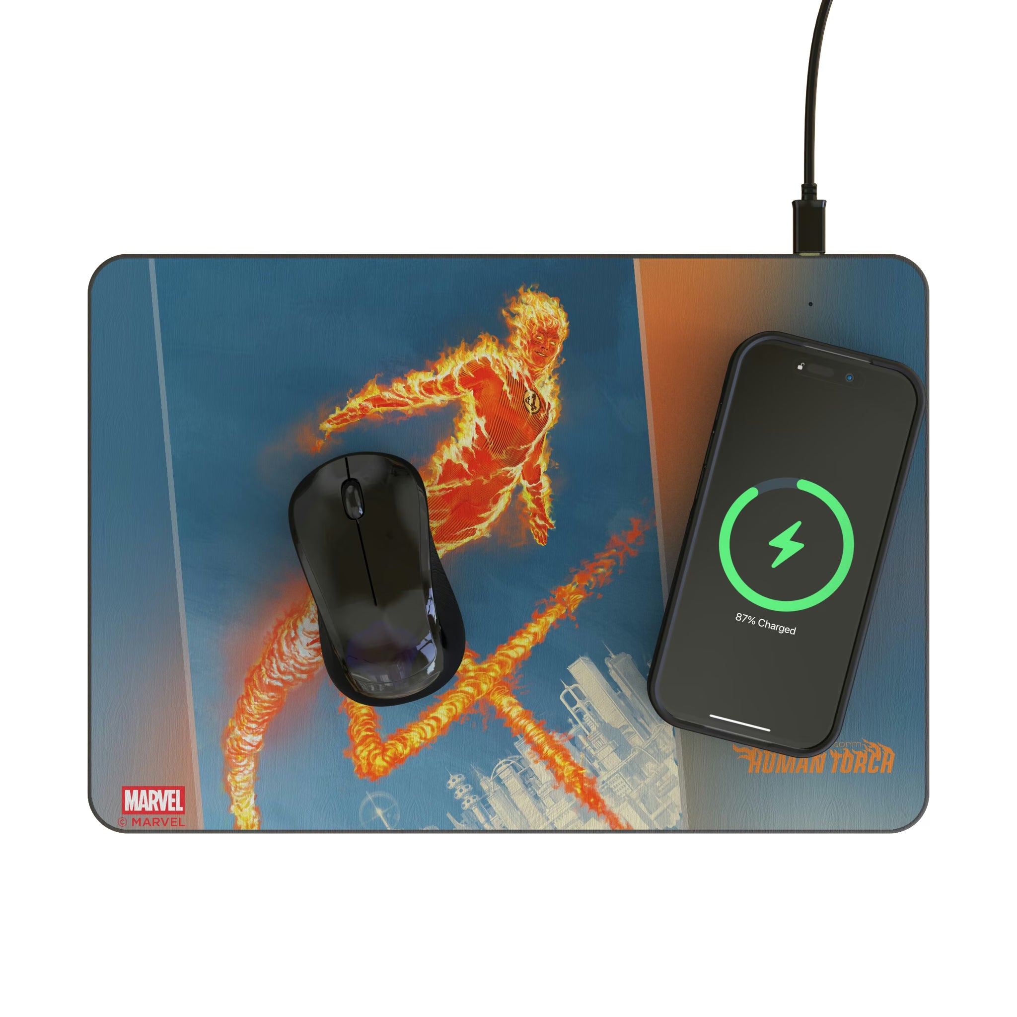 Marvel Human Torch Cover Art 15-Watt Wireless Charger and Mouse Pad - Lifestyle