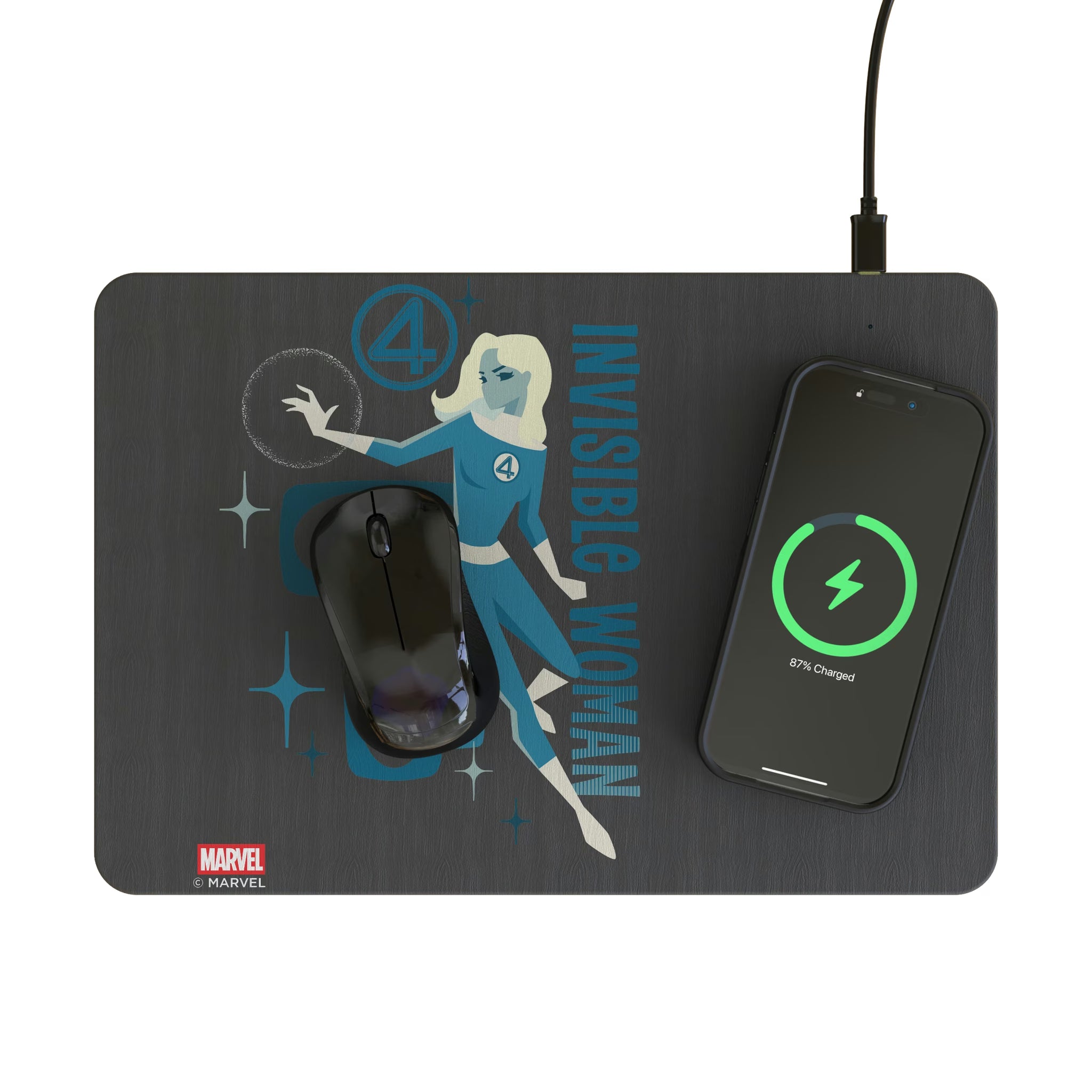 Marvel Invisible Woman Badge 15-Watt Wireless Charger and Mouse Pad - Lifestyle