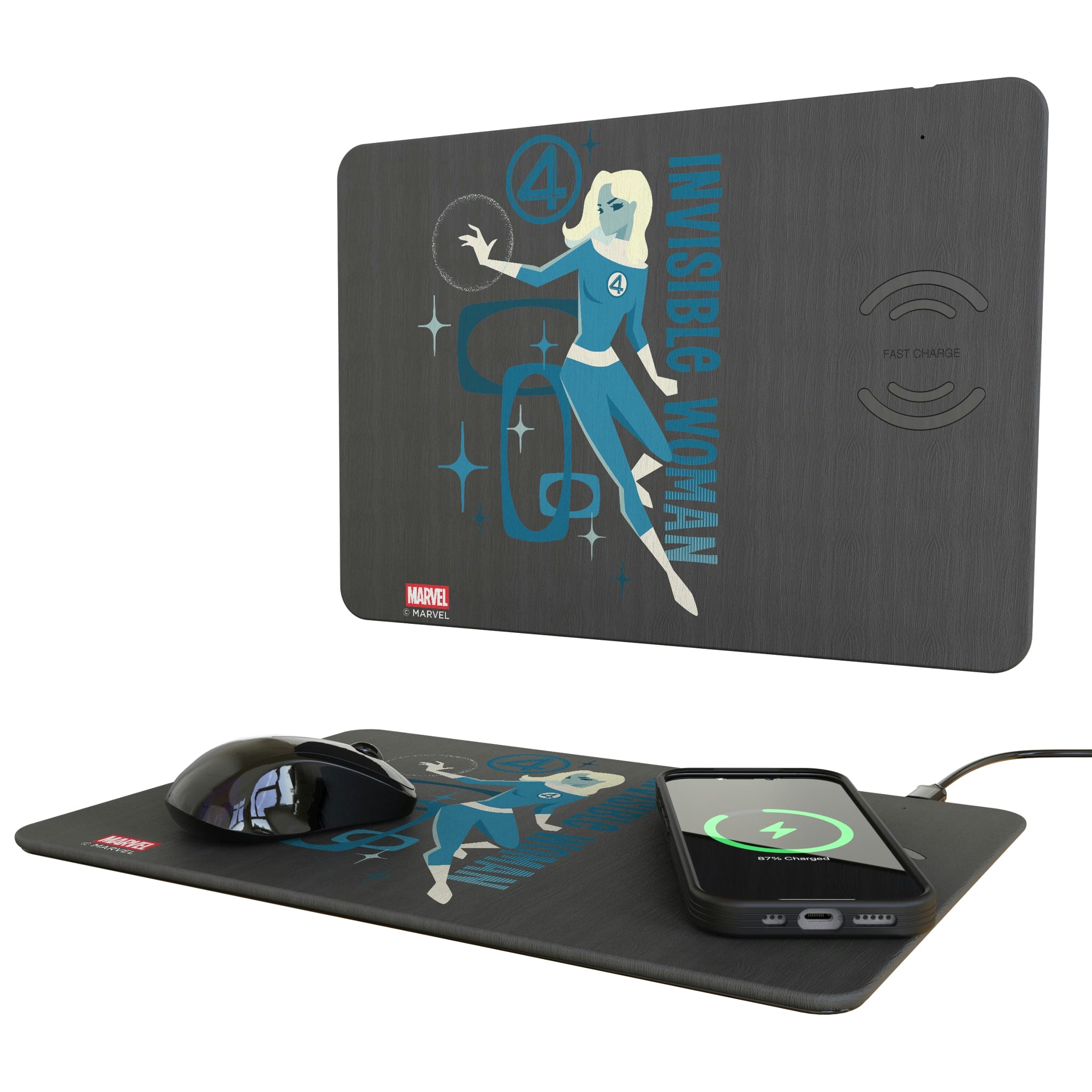 Marvel Invisible Woman Badge 15-Watt Wireless Charger and Mouse Pad