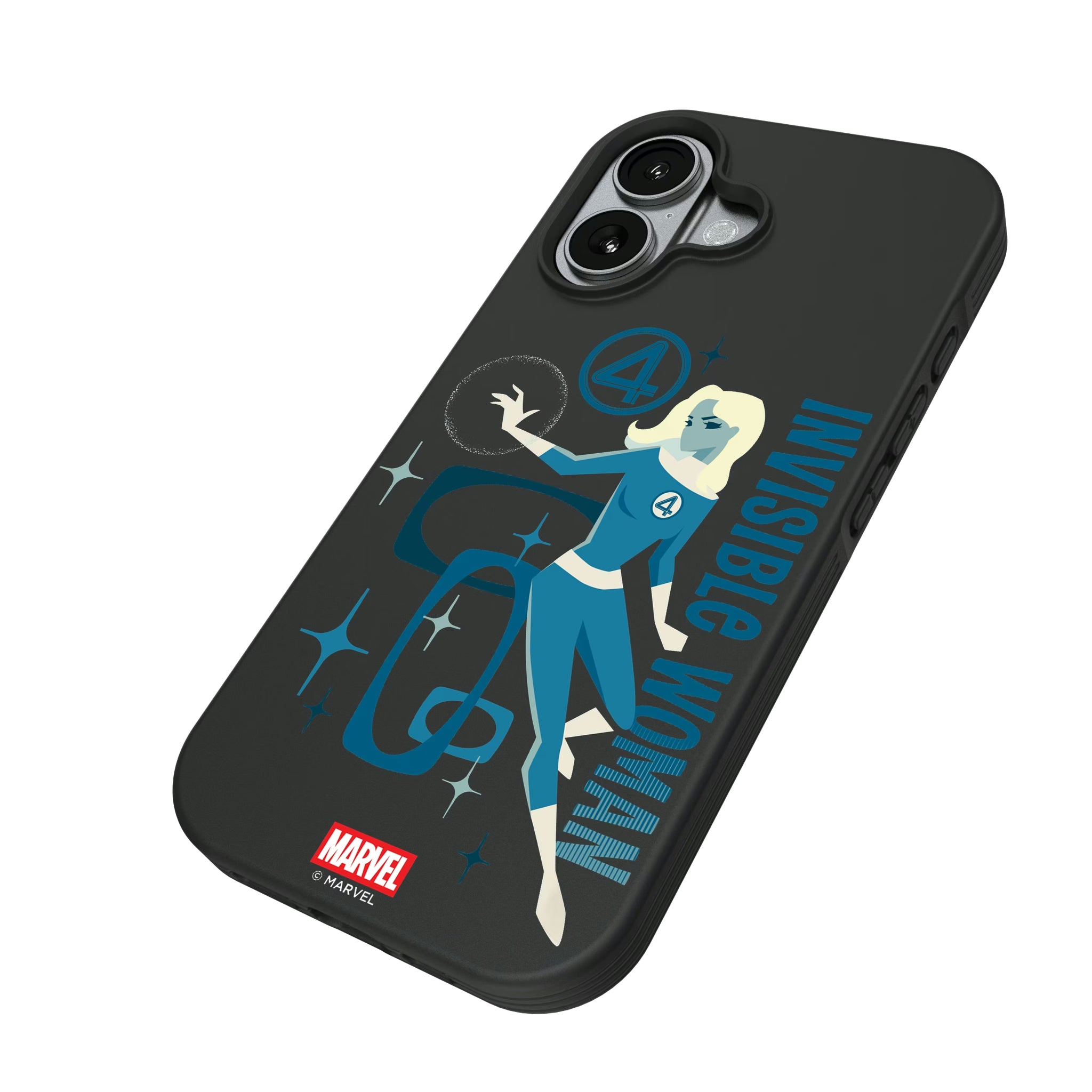 Marvel Invisible Woman Badge iPhone Bump Phone Case for Apple iPhone - Isometric View#Device_iPhone 17