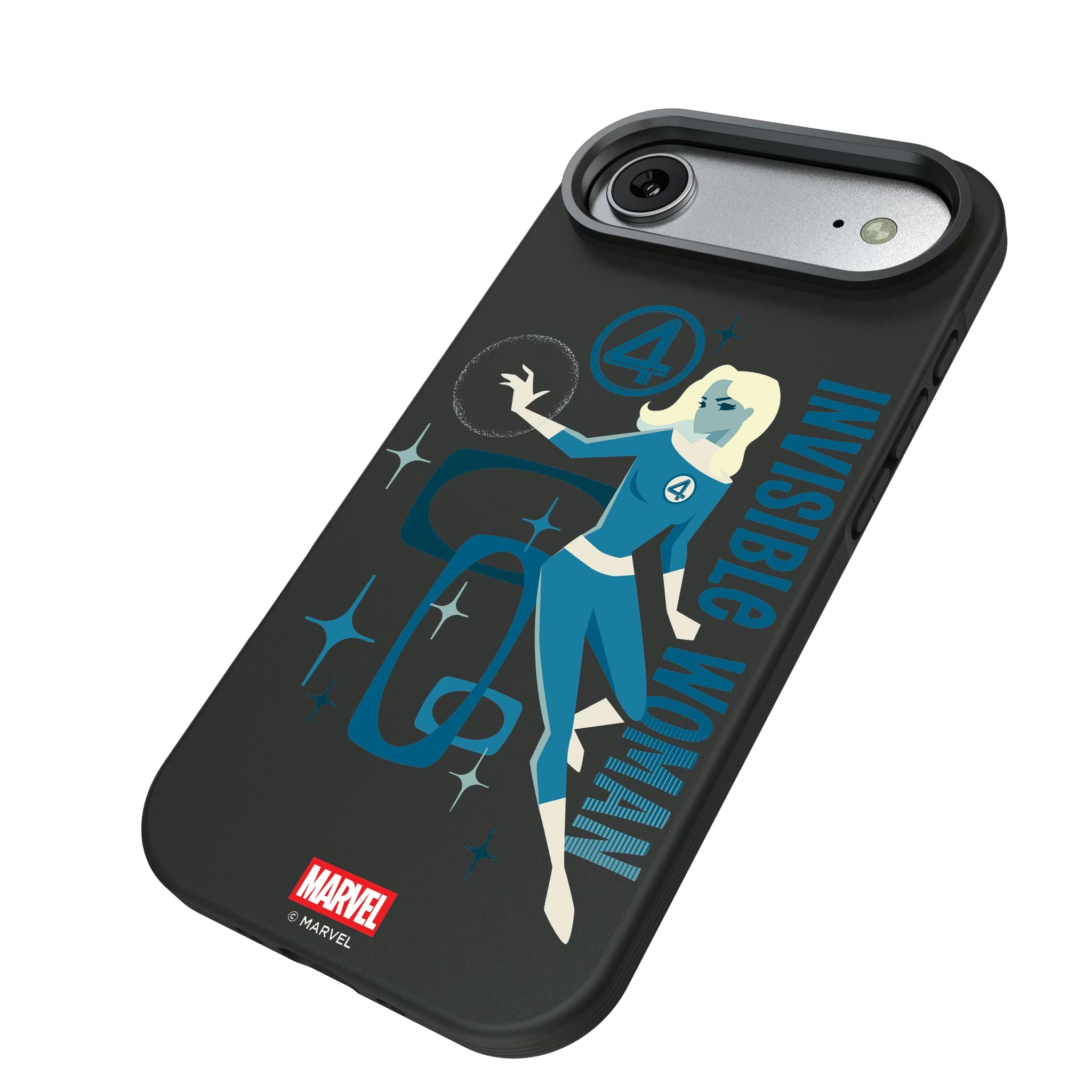 Marvel Invisible Woman Badge iPhone Bump Phone Case for Apple iPhone - Isometric View#Device_iPhone Air