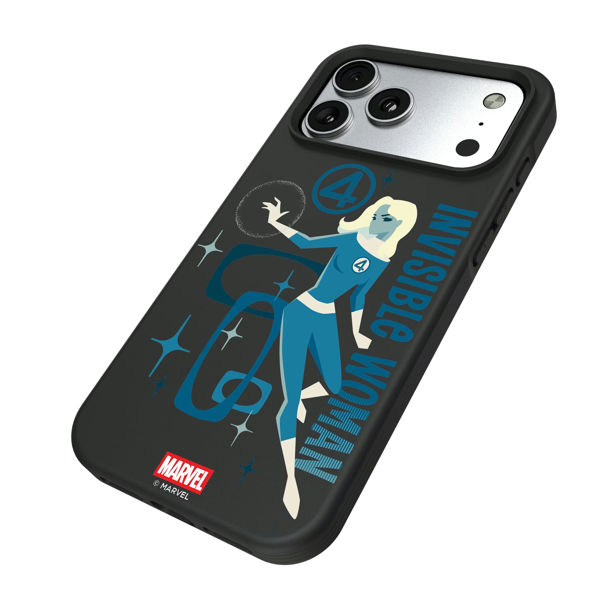 Marvel Invisible Woman Badge iPhone Bump Phone Case for Apple iPhone - Isometric View#Device_iPhone 17 Pro Max