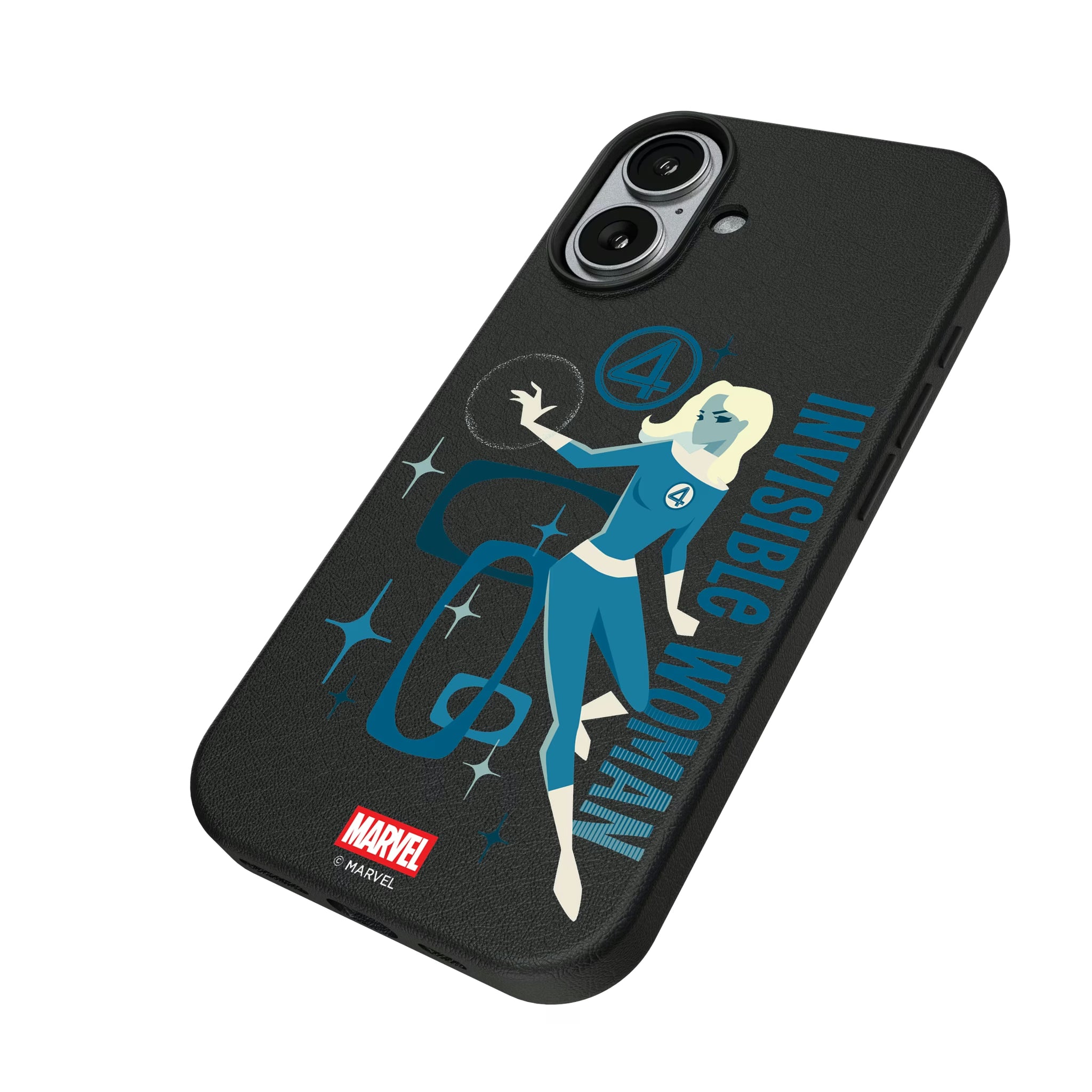 Marvel Invisible Woman Badge iPhone MagSafe Compatible Phone Case for Apple iPhone - Isometric View#Device_iPhone 17