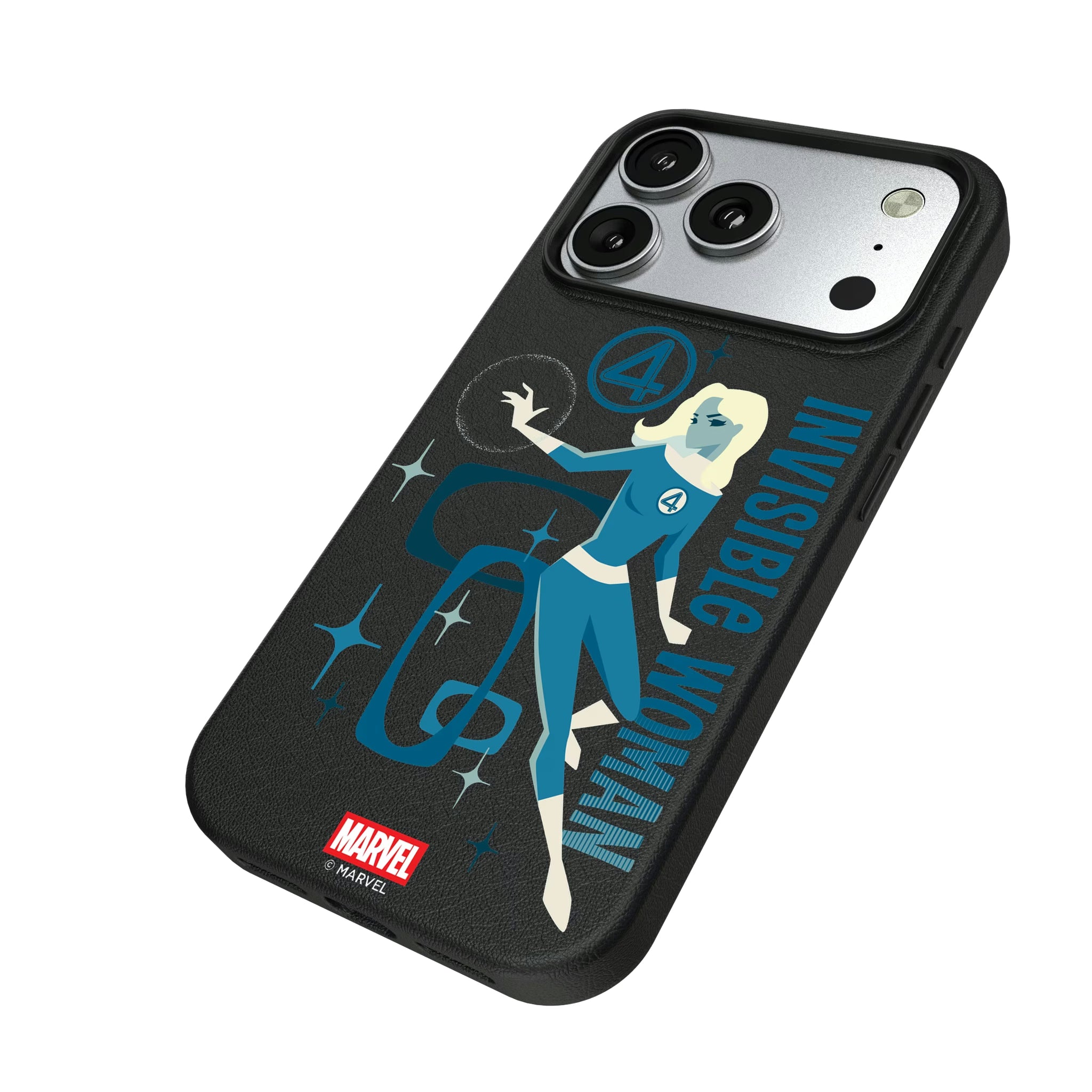 Marvel Invisible Woman Badge iPhone MagSafe Compatible Phone Case for Apple iPhone - Isometric View#Device_iPhone 17 Pro