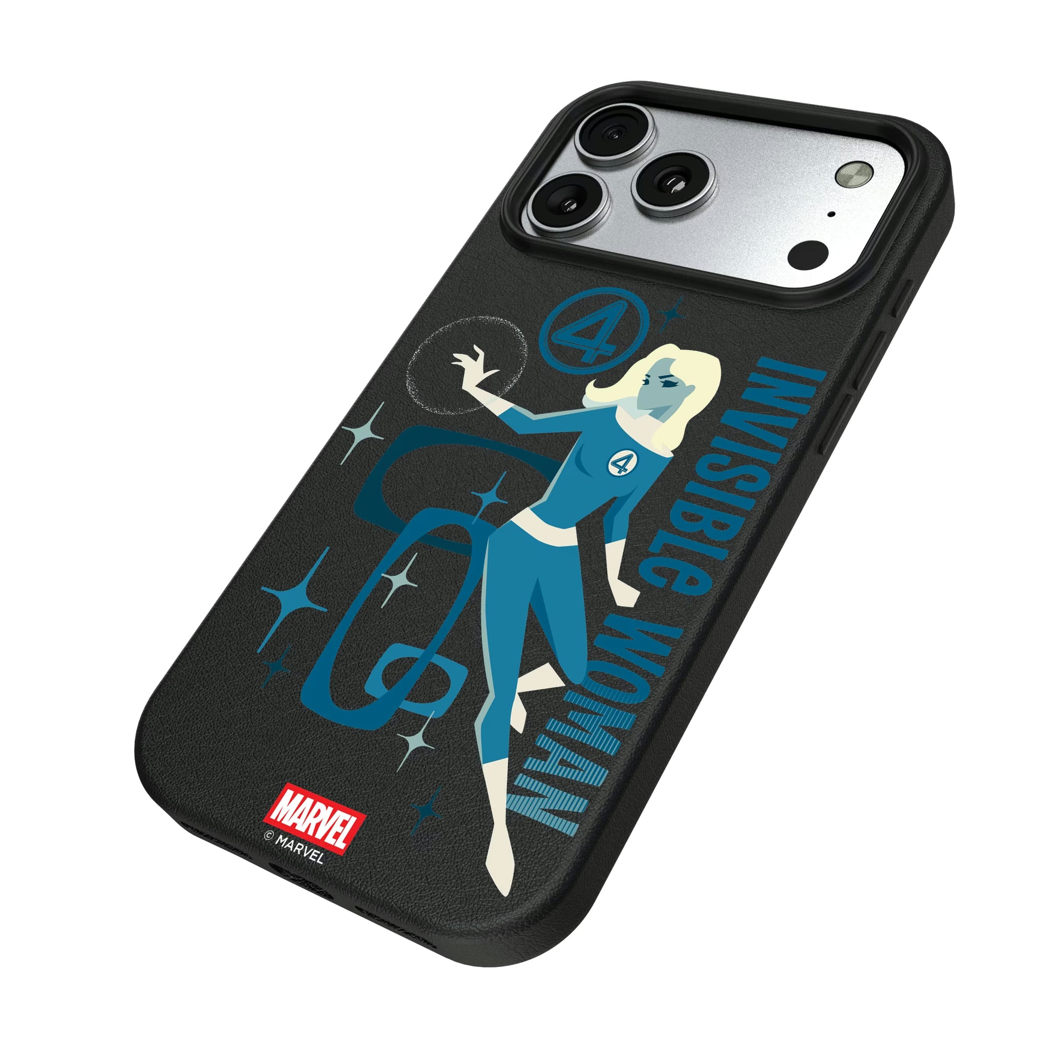 Marvel Invisible Woman Badge iPhone MagSafe Compatible Phone Case for Apple iPhone - Isometric View#Device_iPhone 17 Pro Max