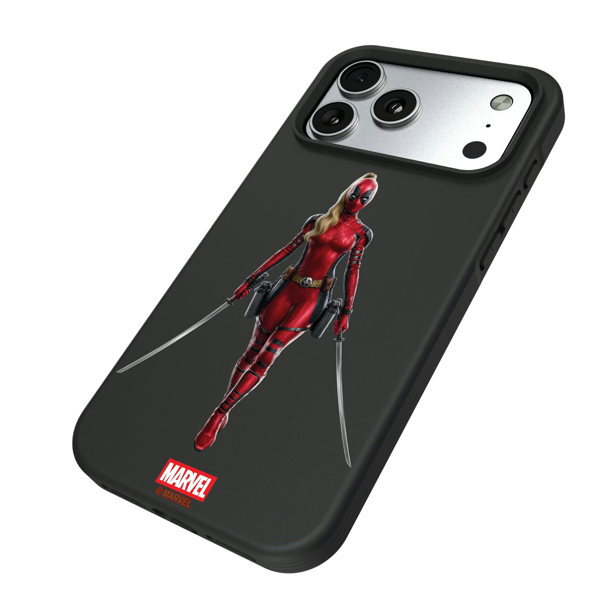 Marvel Ladypool Badge iPhone Bump Phone Case for Apple iPhone - Isometric View#Device_iPhone 17 Pro Max
