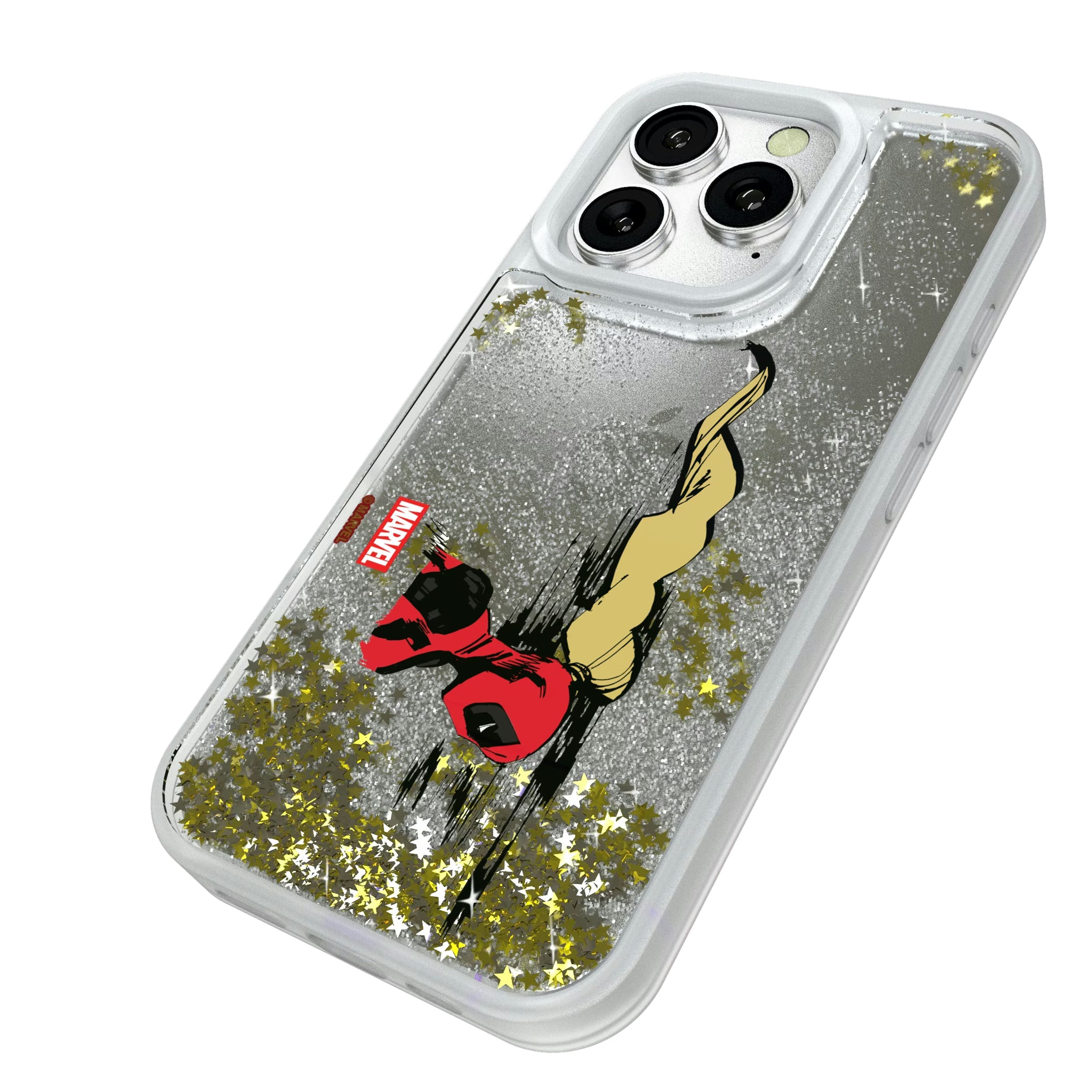 Marvel Ladypool Badge iPhone Glitter Phone Case for Apple iPhone - Isometric View#Device_iPhone 16 Pro