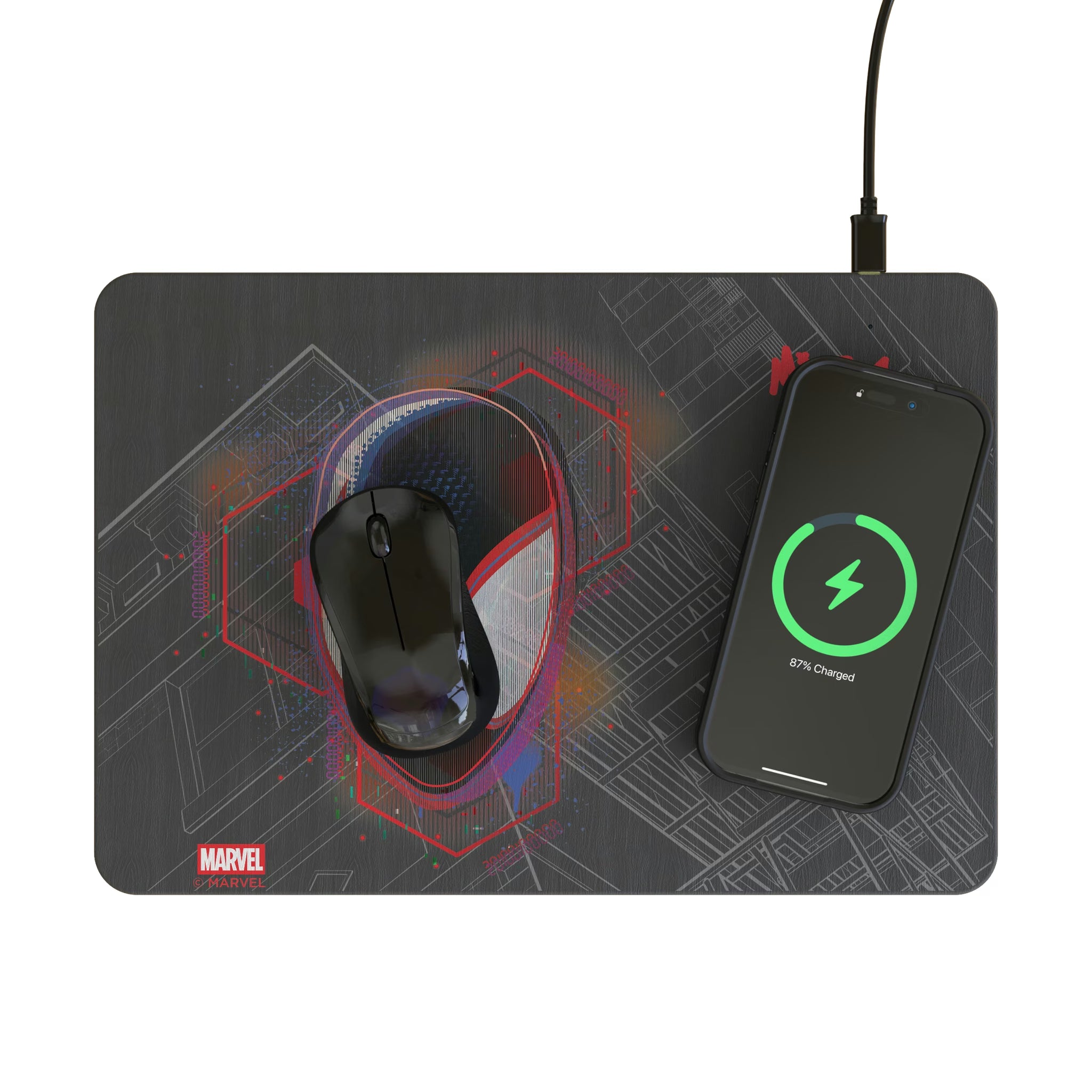 Marvel Miles Morales Badge 15-Watt Wireless Charger and Mouse Pad - Lifestyle