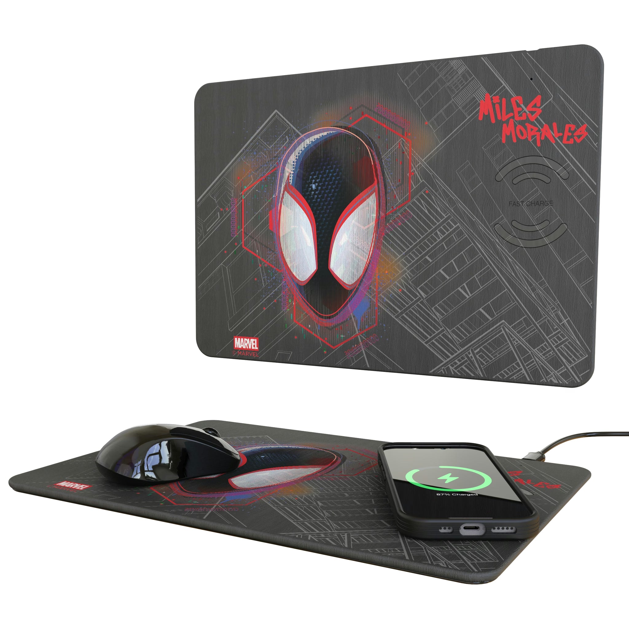 Marvel Miles Morales Badge 15-Watt Wireless Charger and Mouse Pad
