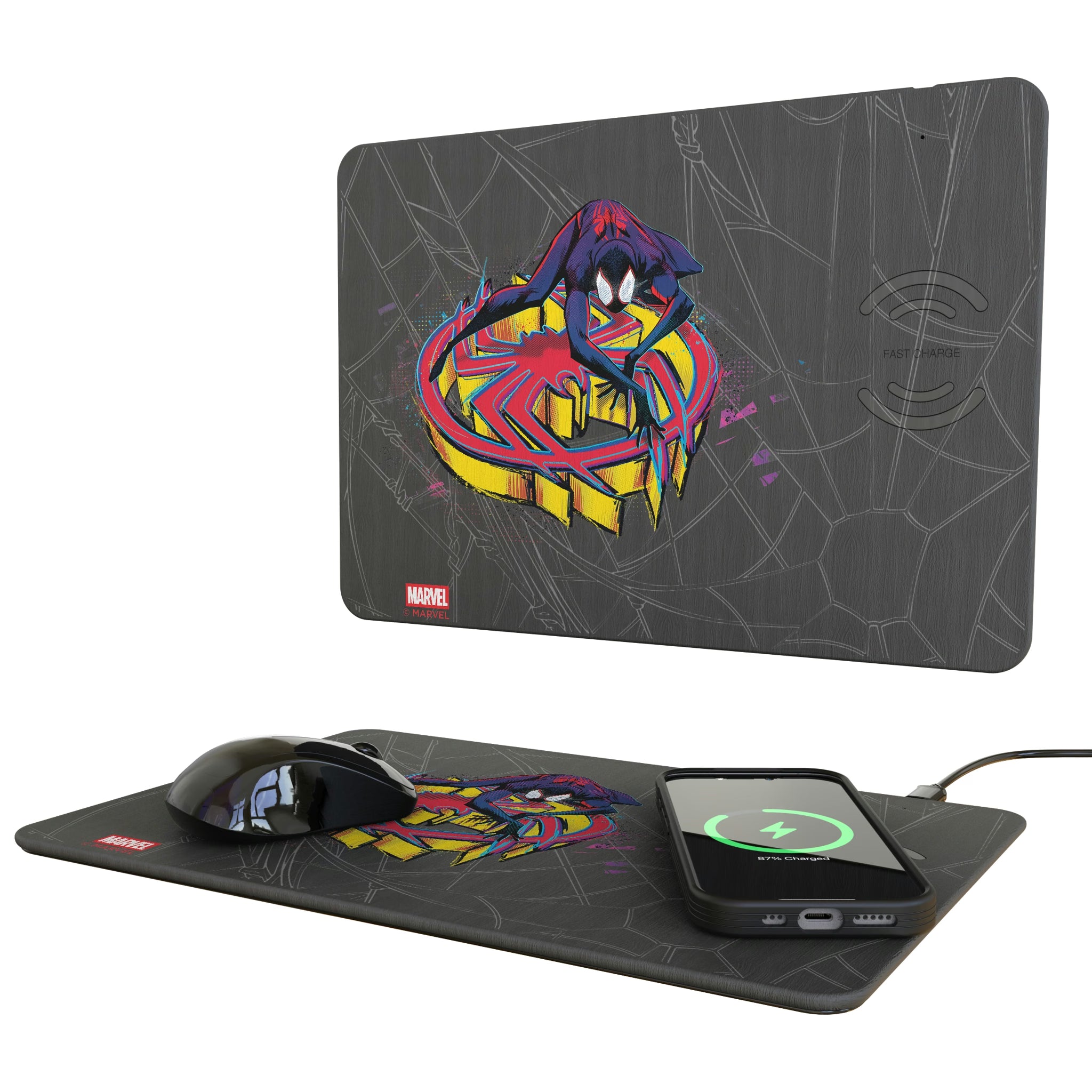 Marvel Miles Morales Badge 15-Watt Wireless Charger and Mouse Pad