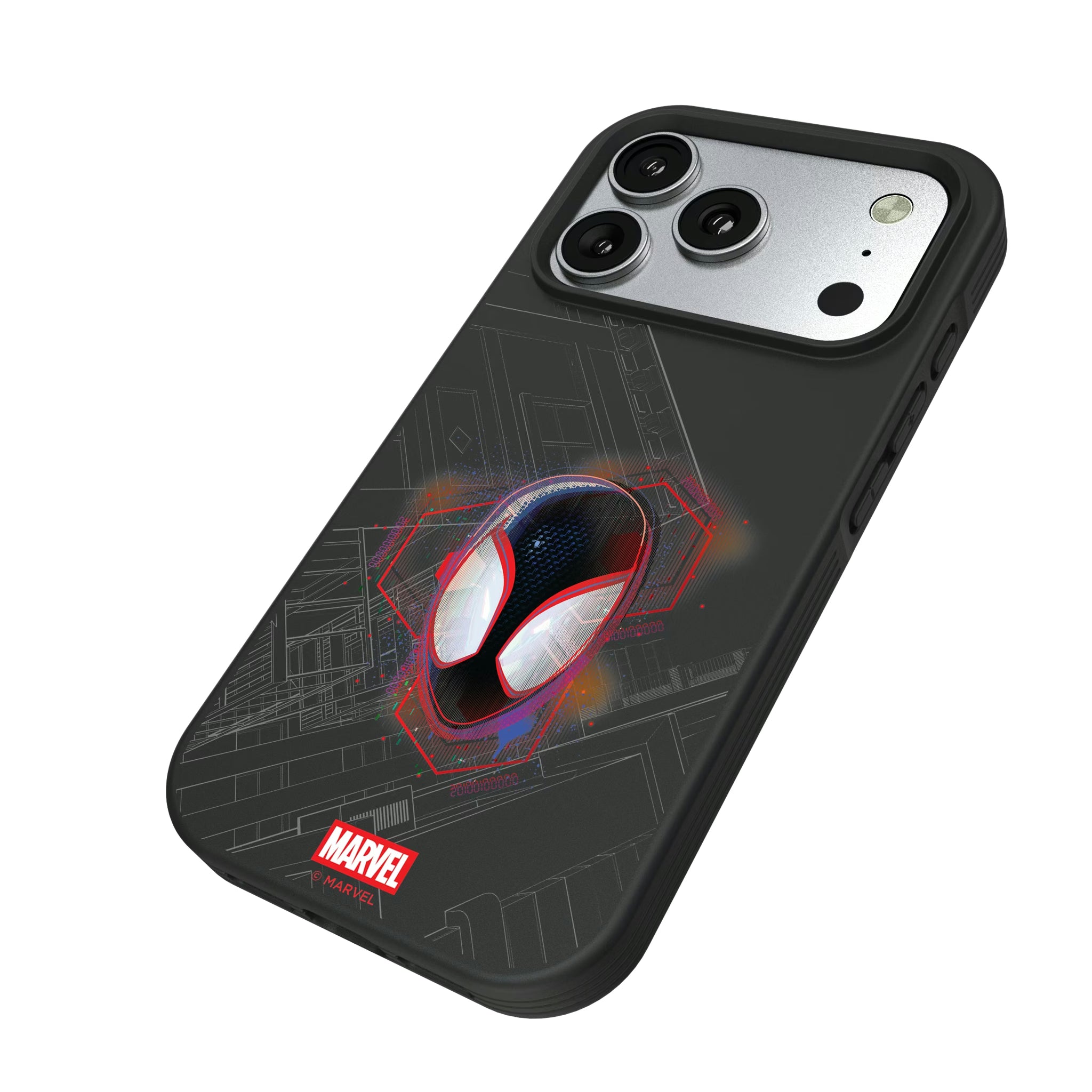 Marvel Miles Morales Badge iPhone Bump Phone Case for Apple iPhone - Isometric View#Device_iPhone 17 Pro