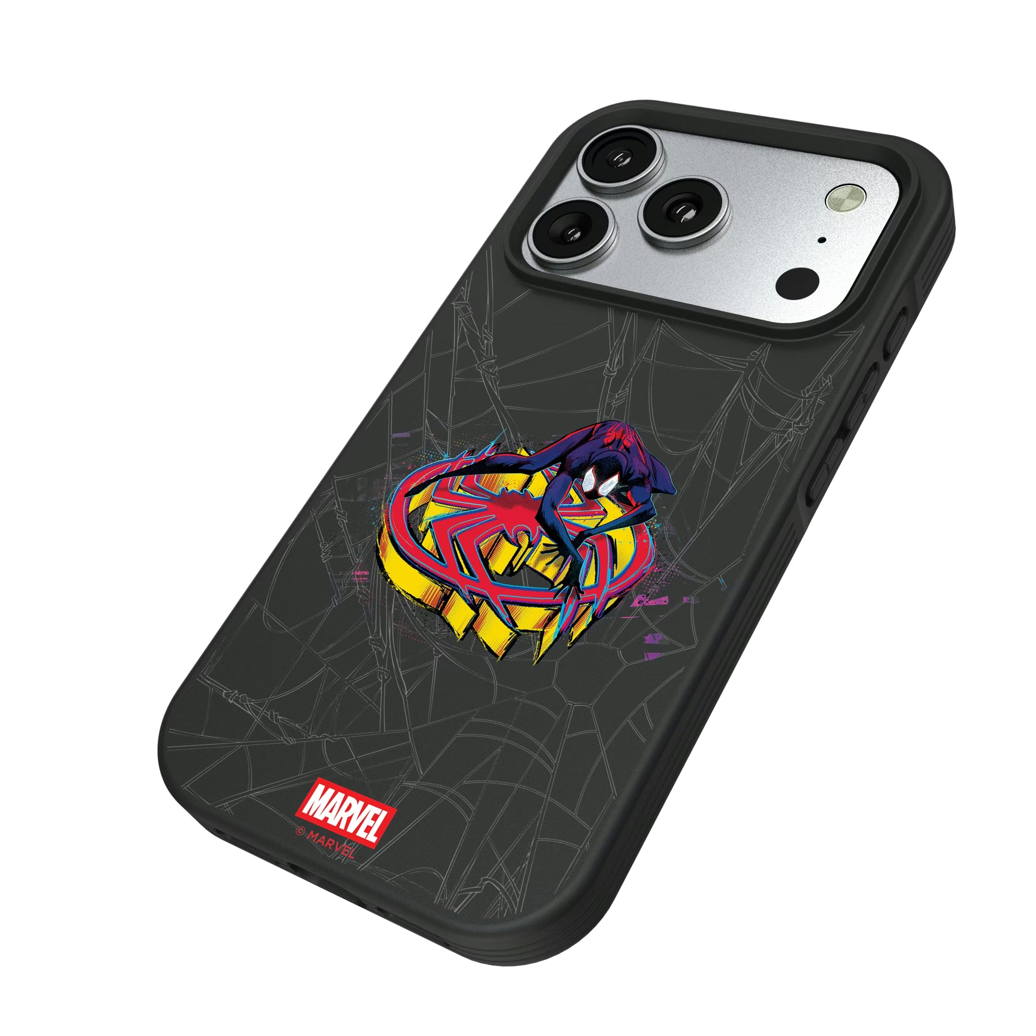 Marvel Miles Morales Badge iPhone Bump Phone Case for Apple iPhone - Isometric View#Device_iPhone 17 Pro