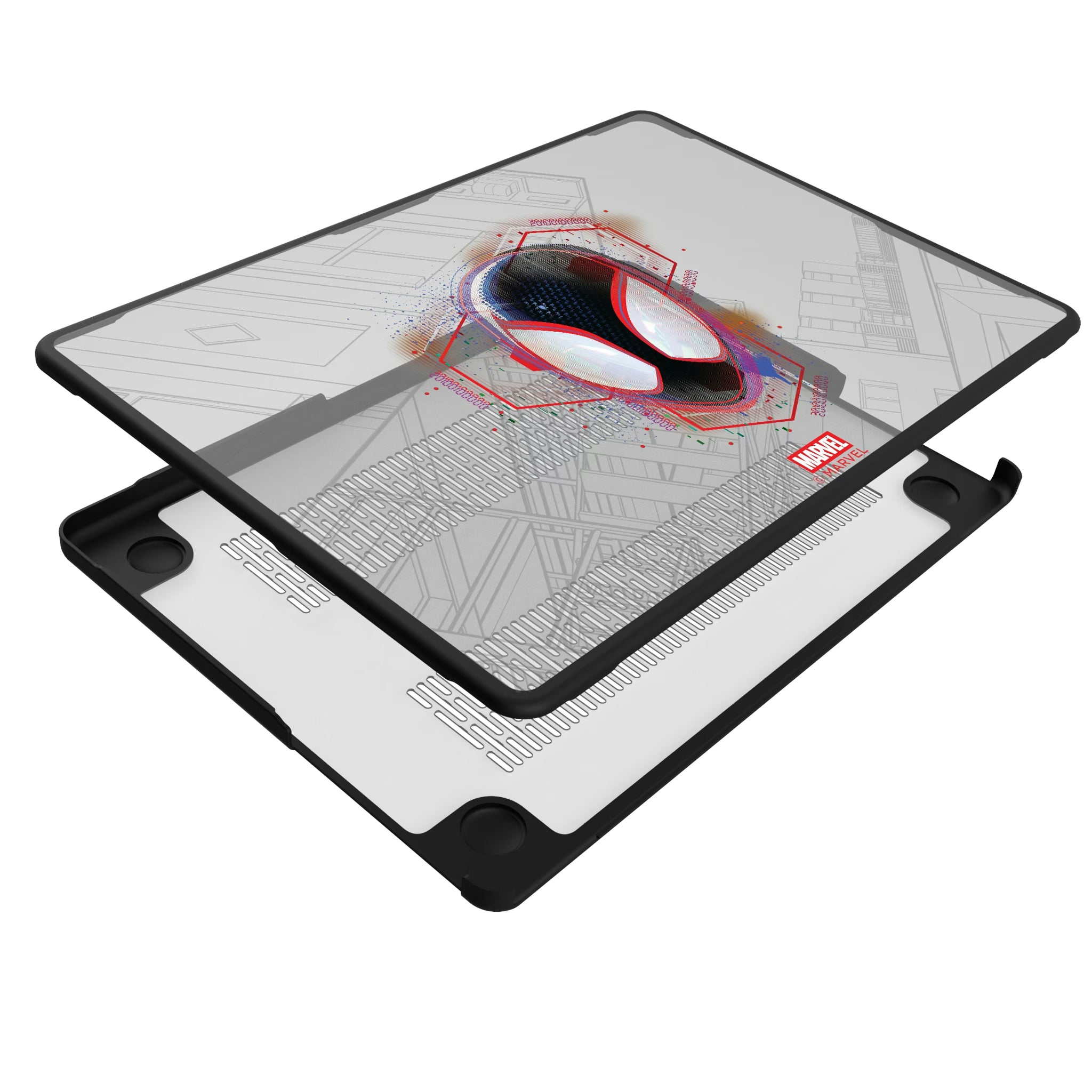 Marvel Miles Morales Badge MacBook Laptop Case for Apple MacBook - Isometric View#Device_MacBook Pro (14-inch, 2021) / MacBook Pro (14-inch, 2023) / MacBook Pro (14-inch, 2024)