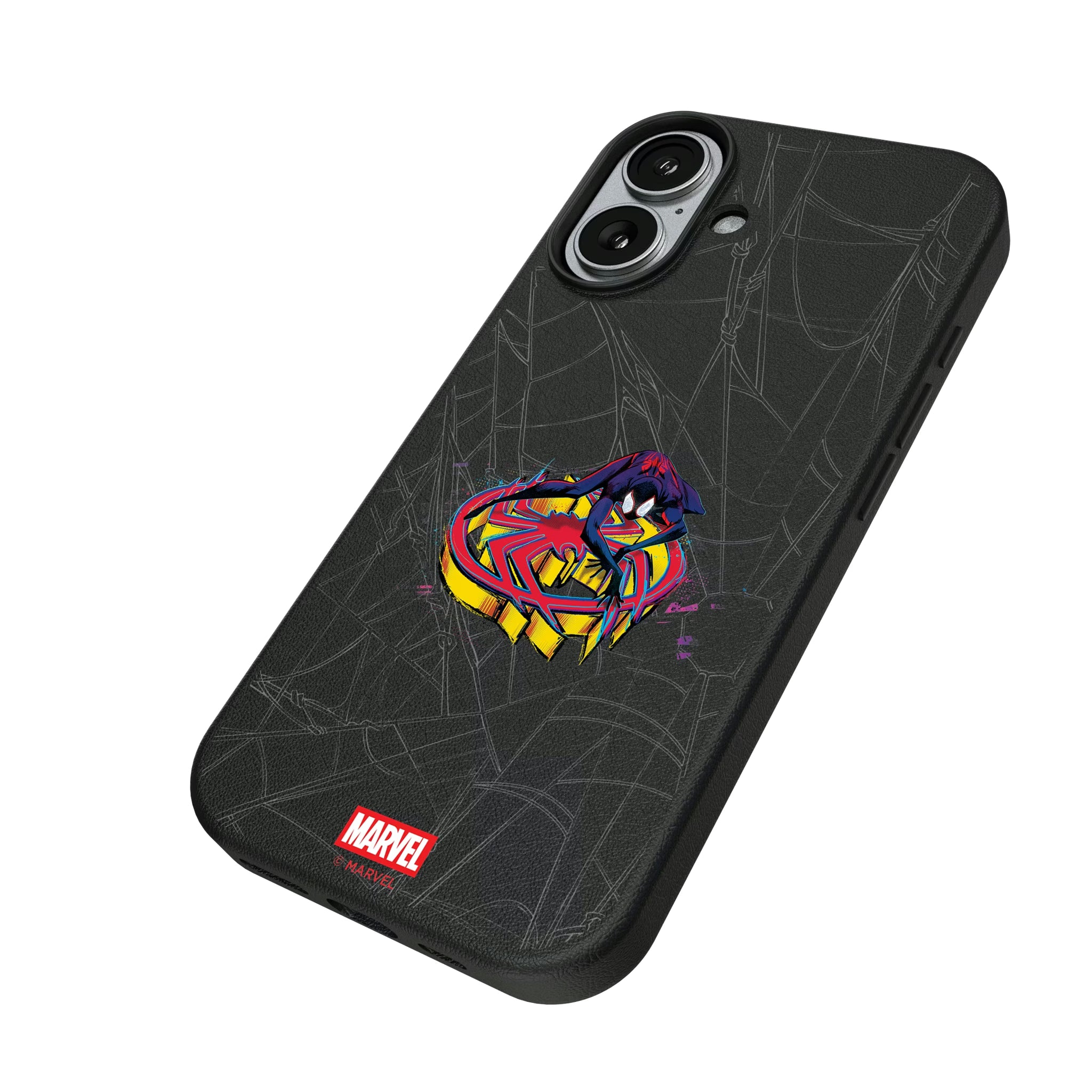 Marvel Miles Morales Badge iPhone MagSafe Compatible Phone Case for Apple iPhone - Isometric View#Device_iPhone 17