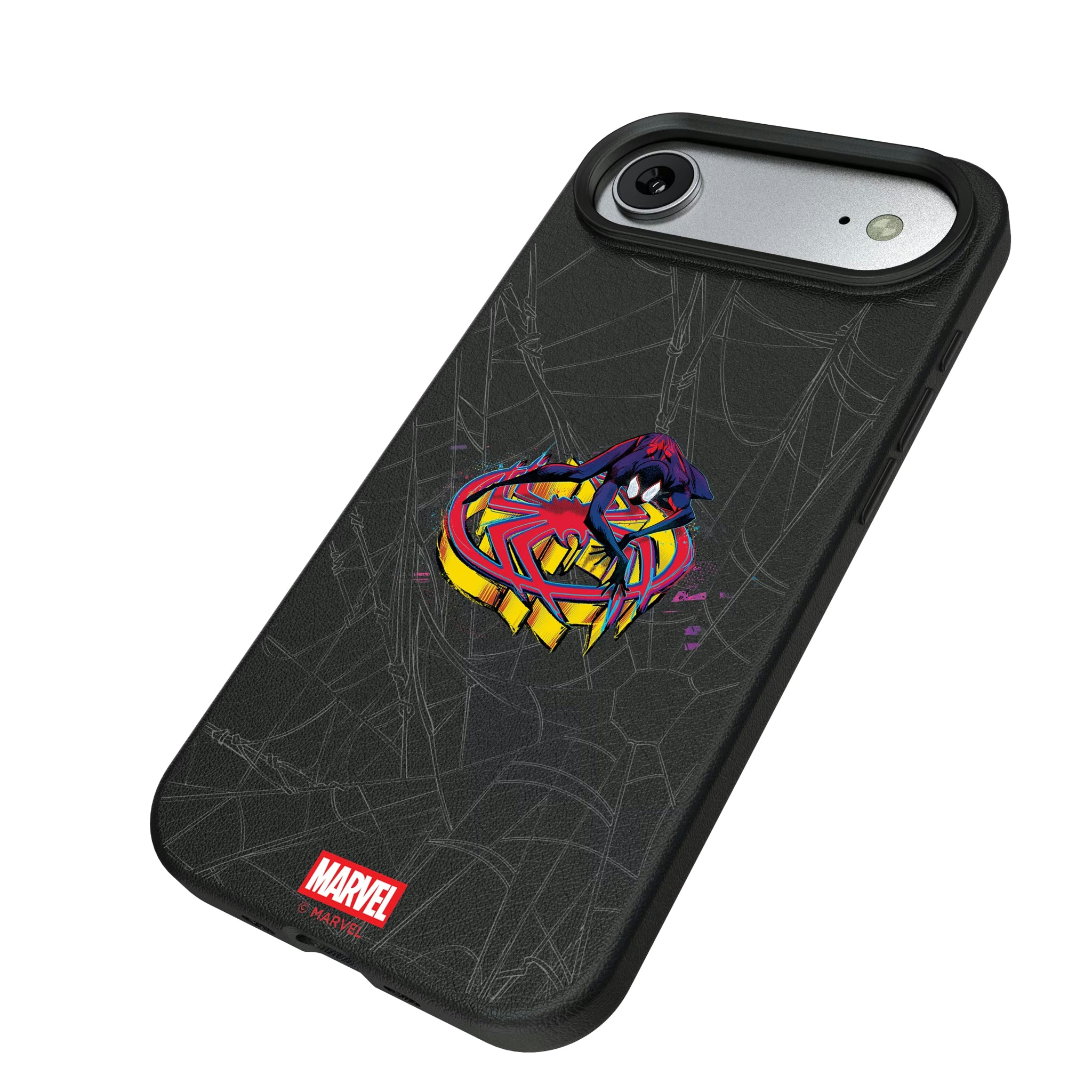Marvel Miles Morales Badge iPhone MagSafe Compatible Phone Case for Apple iPhone - Isometric View#Device_iPhone Air