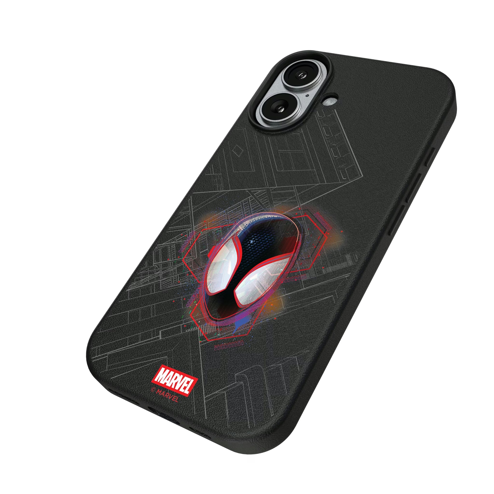 Marvel Miles Morales Badge iPhone MagSafe Compatible Phone Case for Apple iPhone - Isometric View#Device_iPhone 17