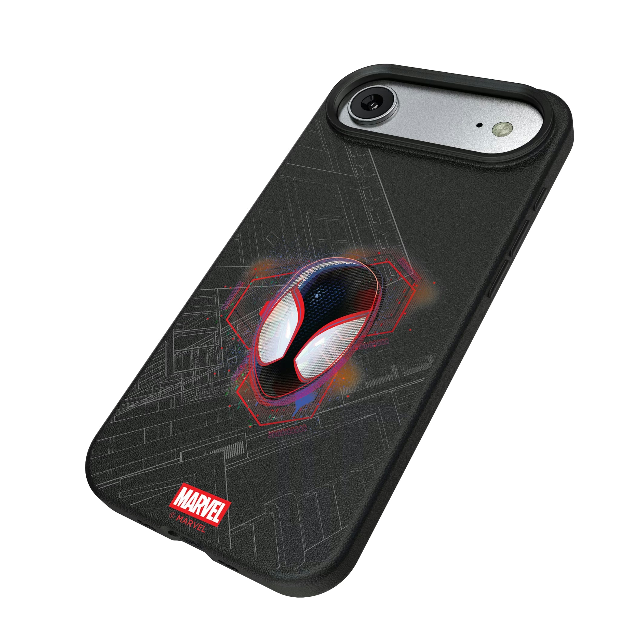 Marvel Miles Morales Badge iPhone MagSafe Compatible Phone Case for Apple iPhone - Isometric View#Device_iPhone Air