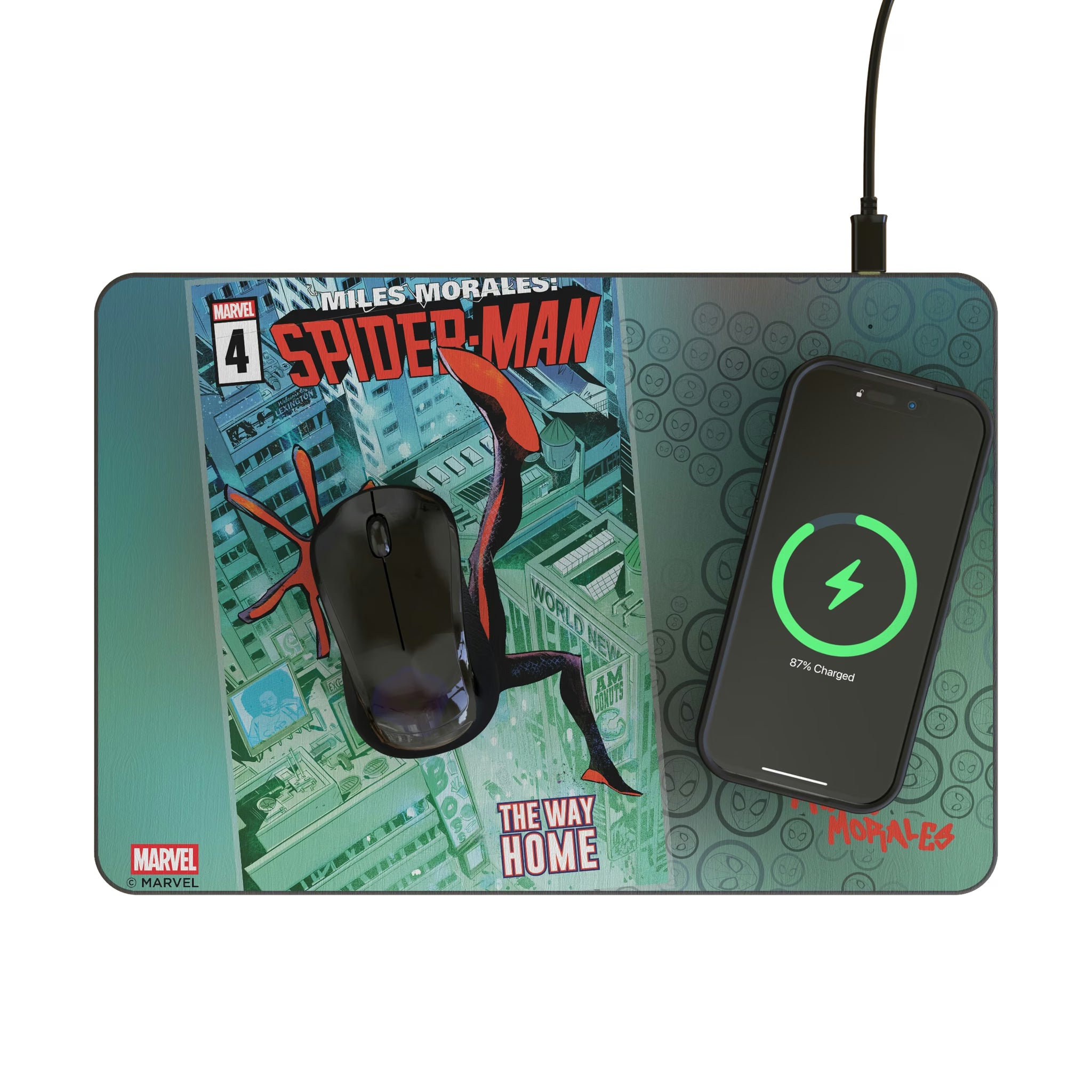 Marvel Miles Morales Classic Cover 15-Watt Wireless Charger and Mouse Pad - Lifestyle