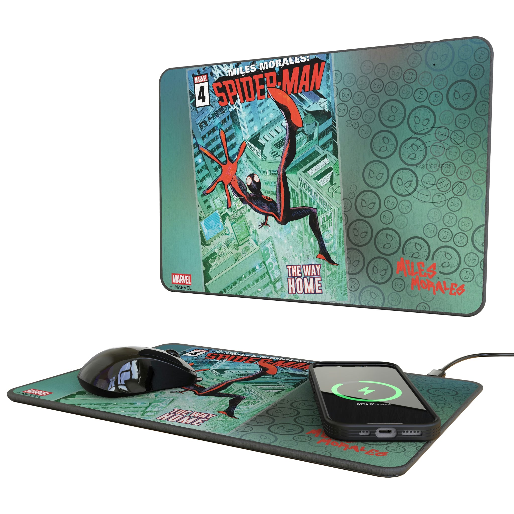 Marvel Miles Morales Classic Cover 15-Watt Wireless Charger and Mouse Pad