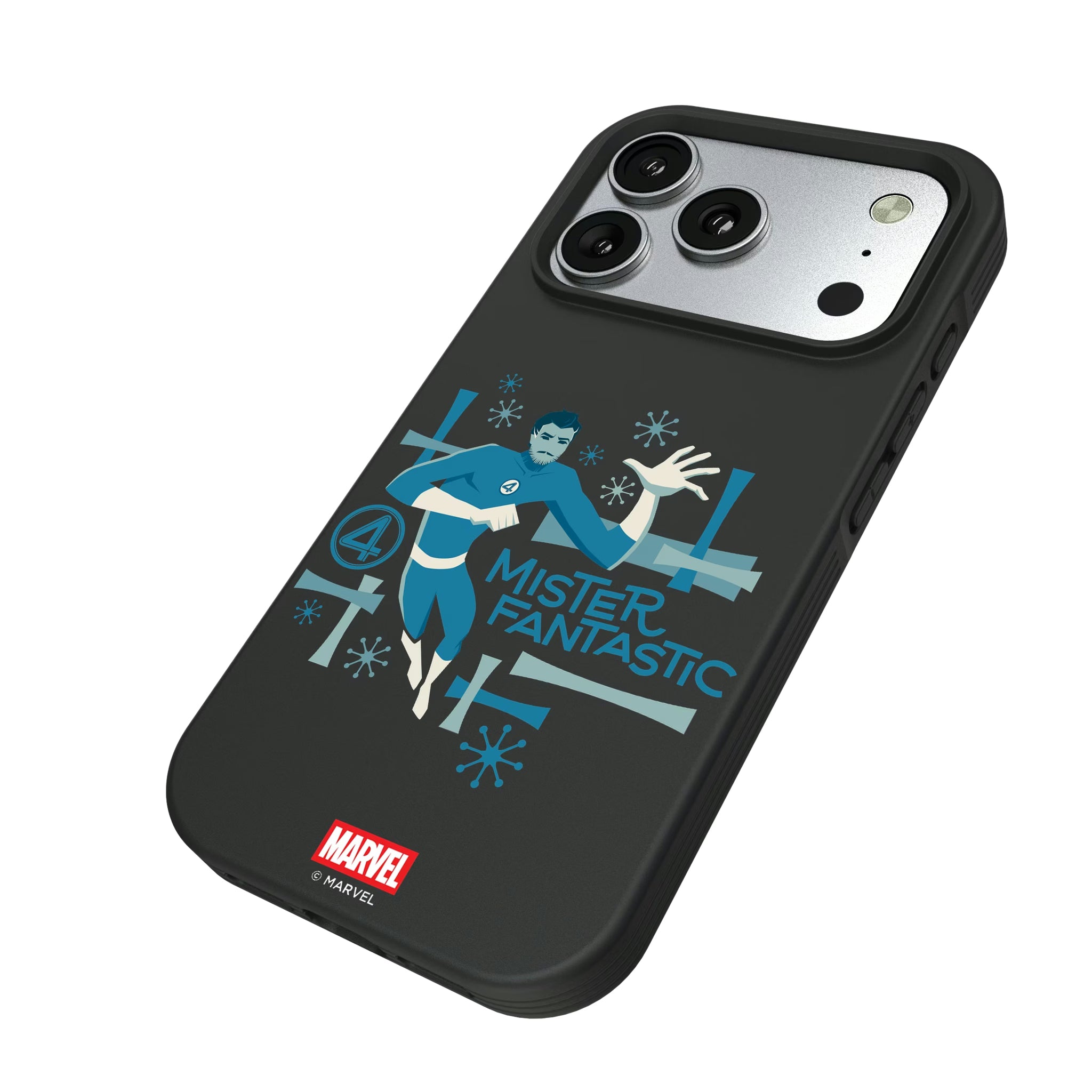 Marvel Mister Fantastic Badge iPhone Bump Phone Case for Apple iPhone - Isometric View#Device_iPhone 17 Pro