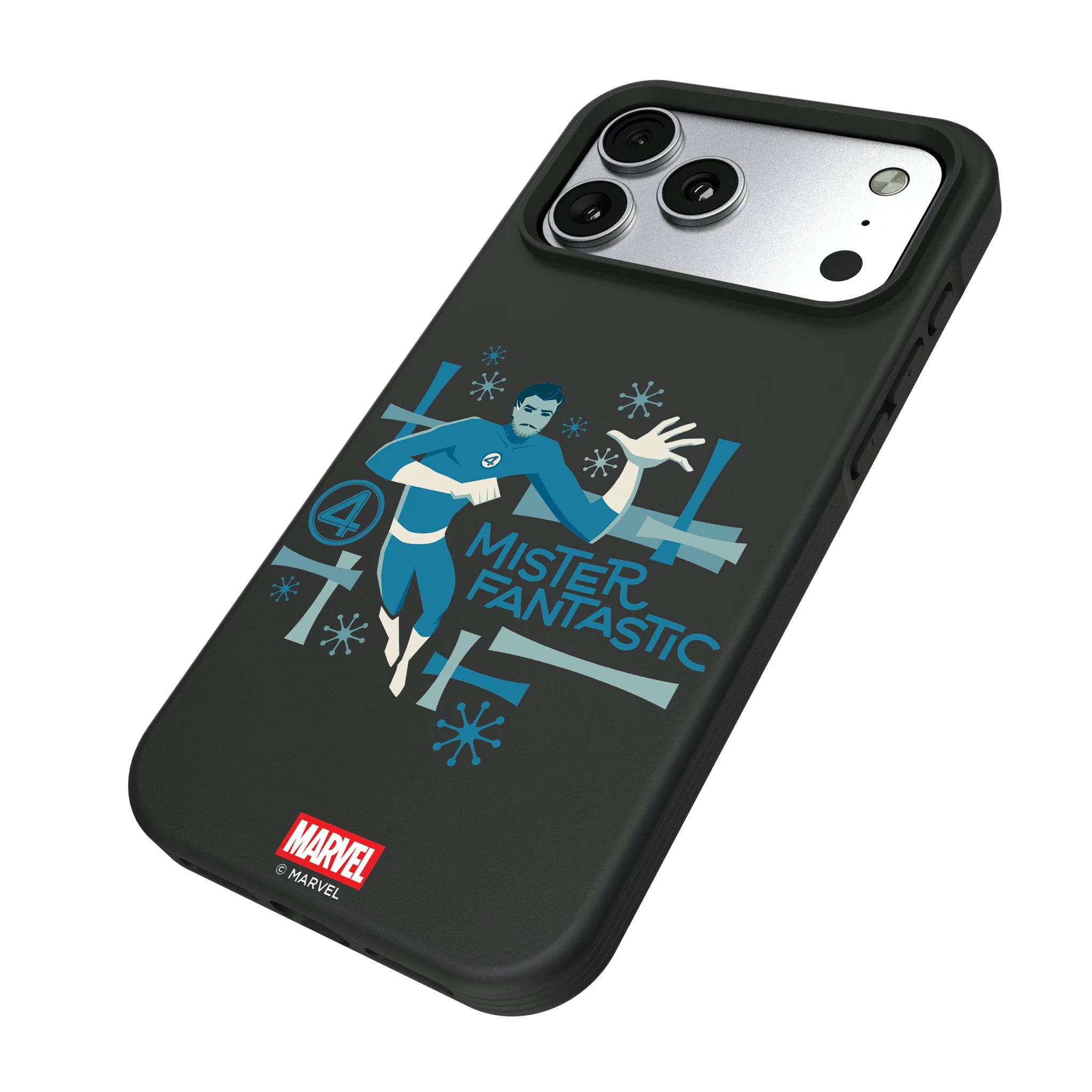Marvel Mister Fantastic Badge iPhone Bump Phone Case for Apple iPhone - Isometric View#Device_iPhone 17 Pro Max