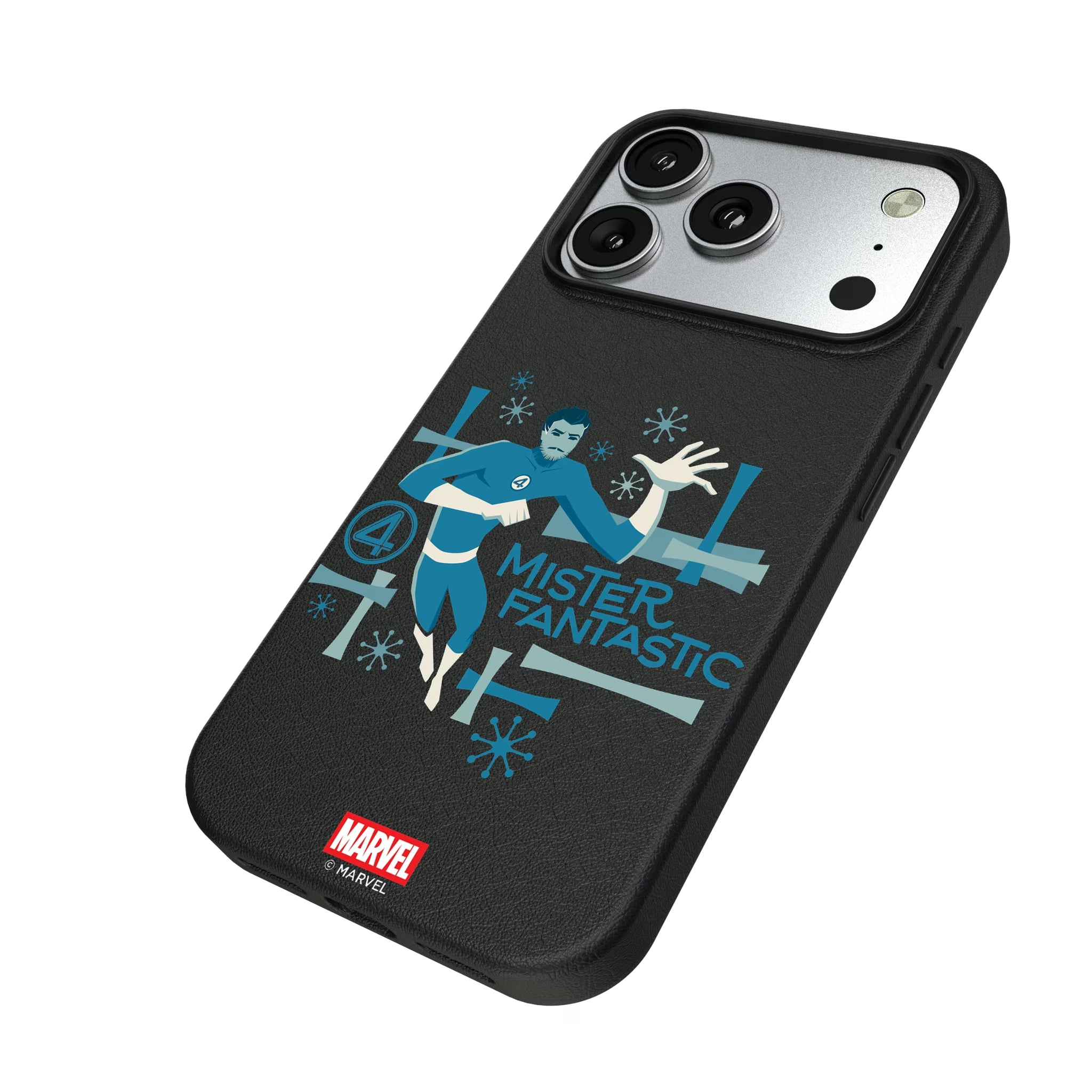 Marvel Mister Fantastic Badge iPhone MagSafe Compatible Phone Case for Apple iPhone - Isometric View#Device_iPhone 17 Pro