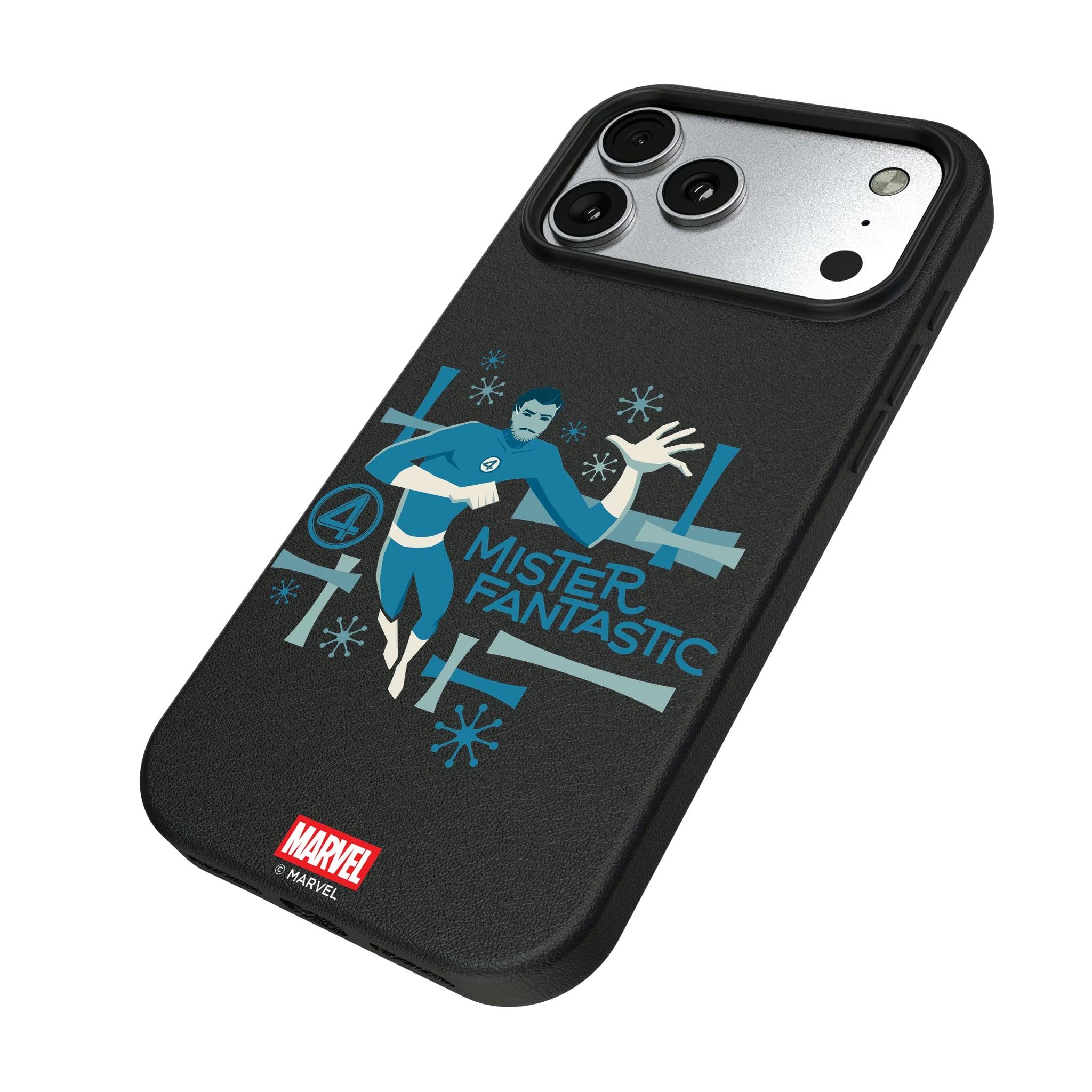 Marvel Mister Fantastic Badge iPhone MagSafe Compatible Phone Case for Apple iPhone - Isometric View#Device_iPhone 17 Pro Max