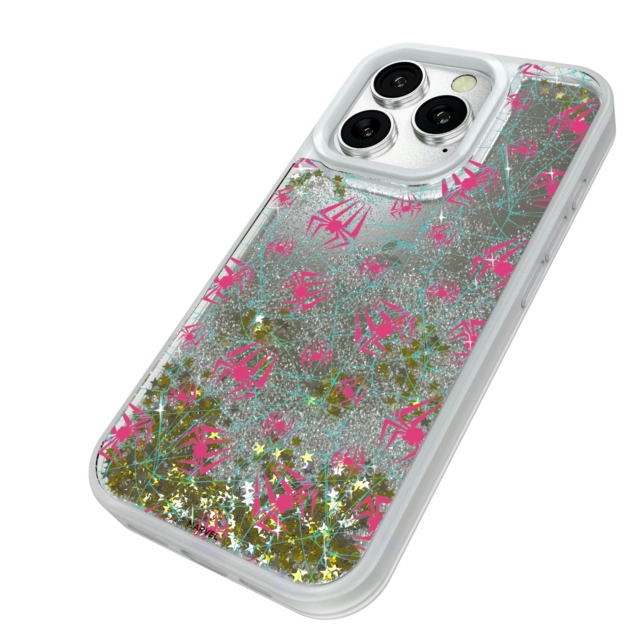 Marvel Spider-Gwen Pattern iPhone Glitter Phone Case for Apple iPhone - Isometric View#Device_iPhone 16 Pro