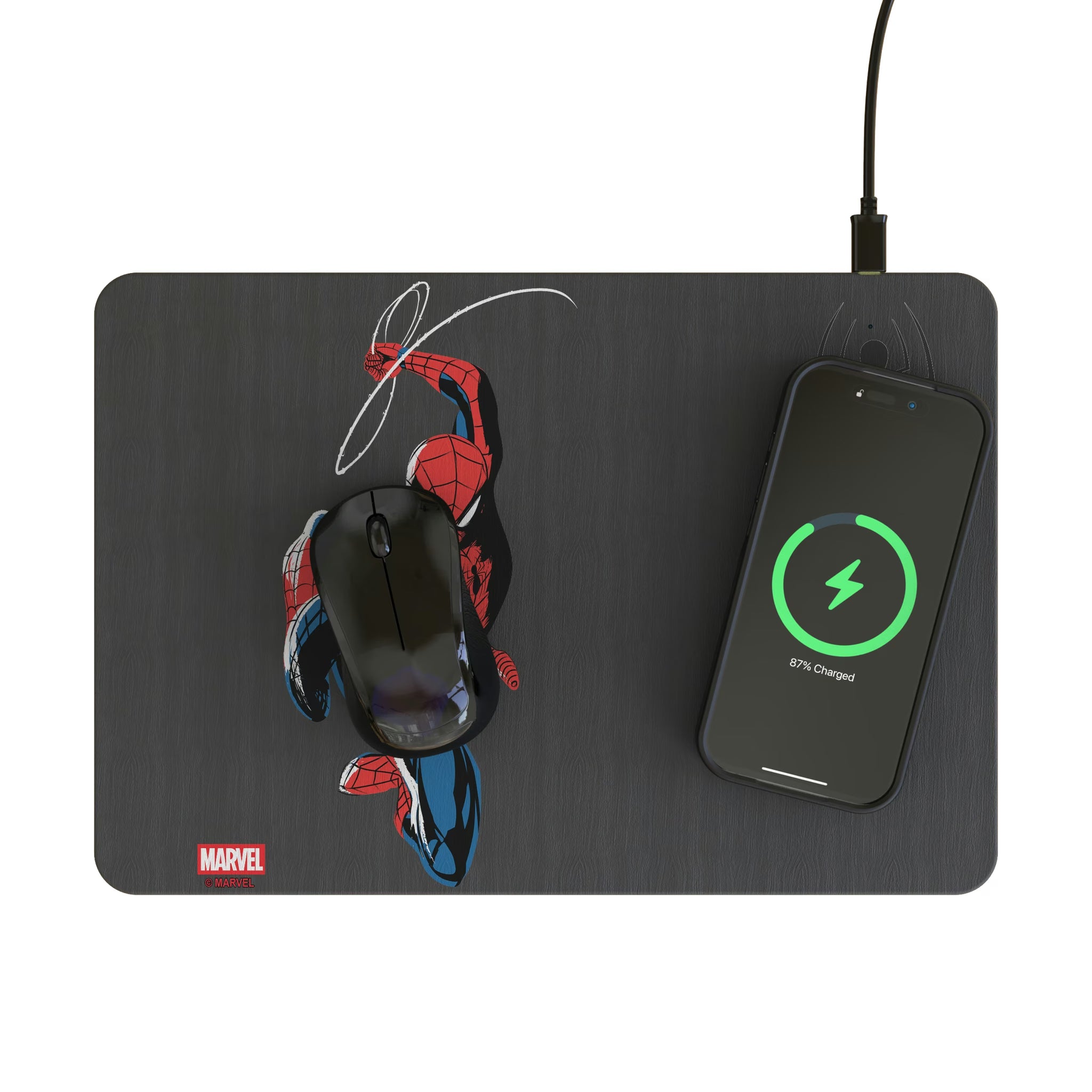 Marvel Spider-Man Badge 15-Watt Wireless Charger and Mouse Pad - Lifestyle