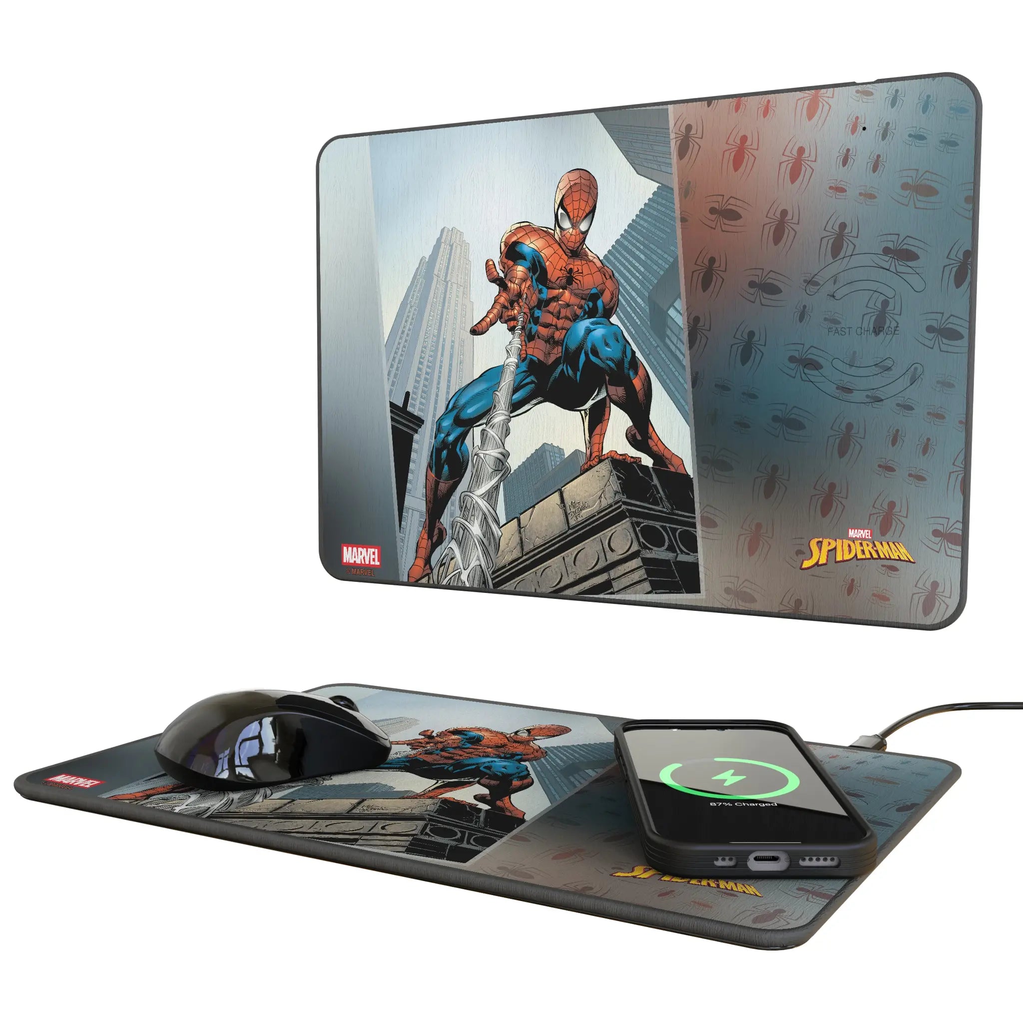 Marvel Spider-Man Cover Art 15-Watt Wireless Charger and Mouse Pad