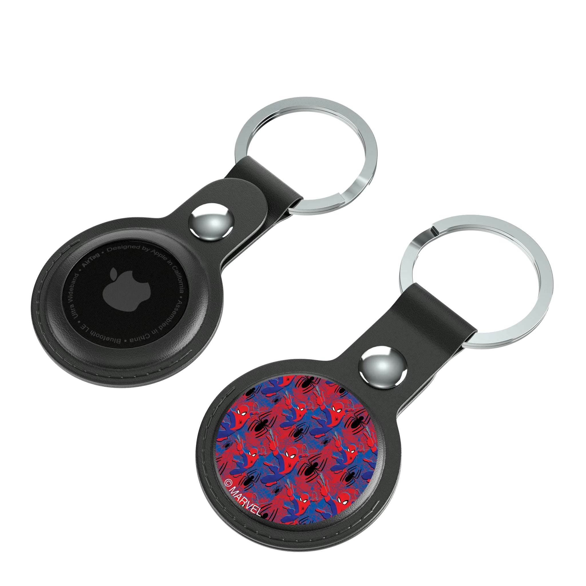 Marvel Spider-Man Pattern AirTag Black Airtag Holder 2-Pack - Isometric View