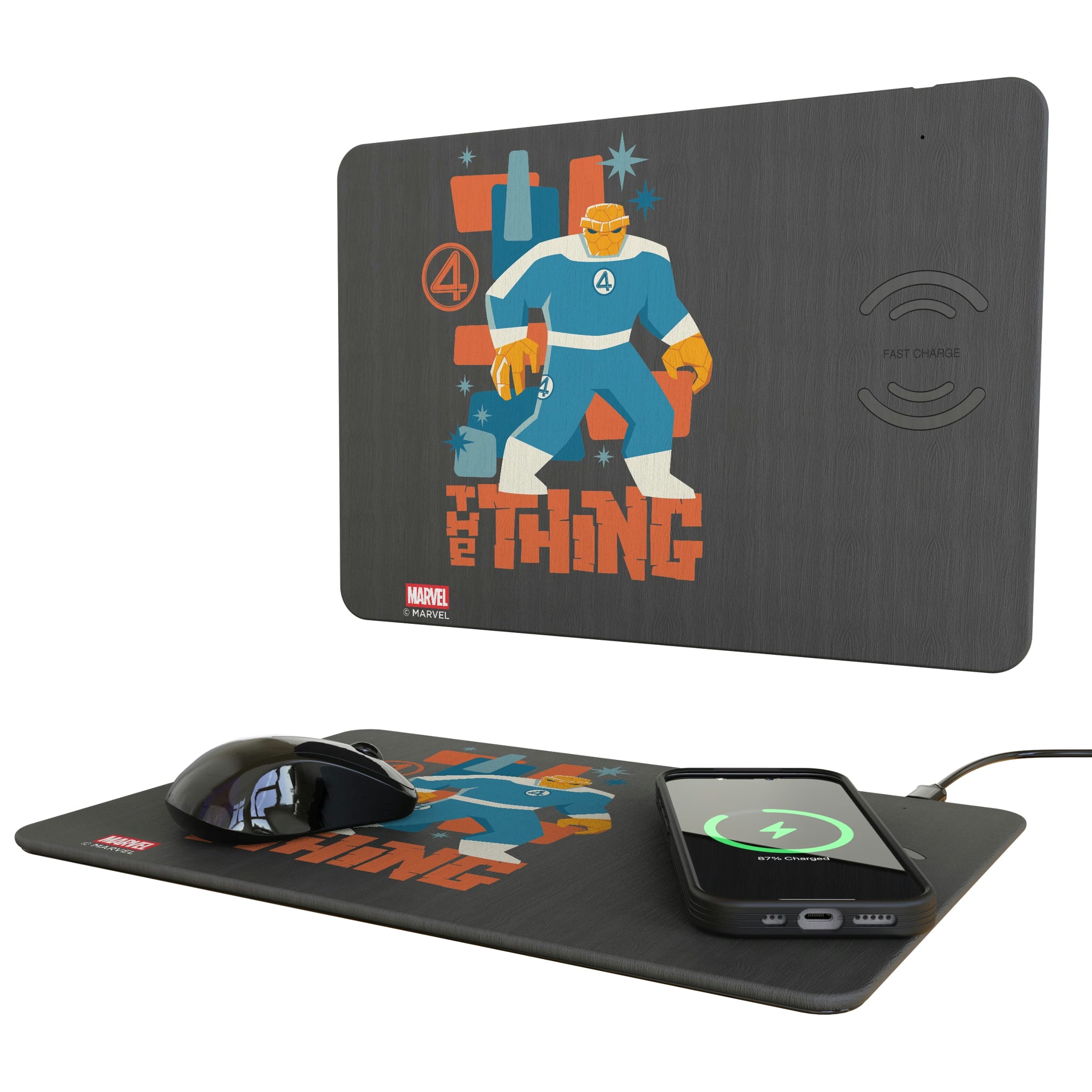 Marvel The Thing Badge 15-Watt Wireless Charger and Mouse Pad